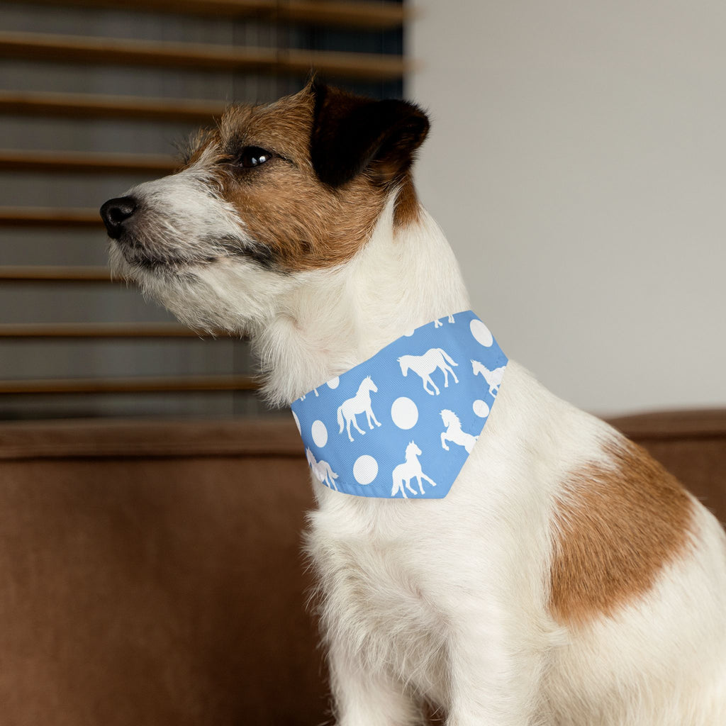 Baby Blue Horse Print Pet Bandana Collar — Cute Equestrian Dog Scarf