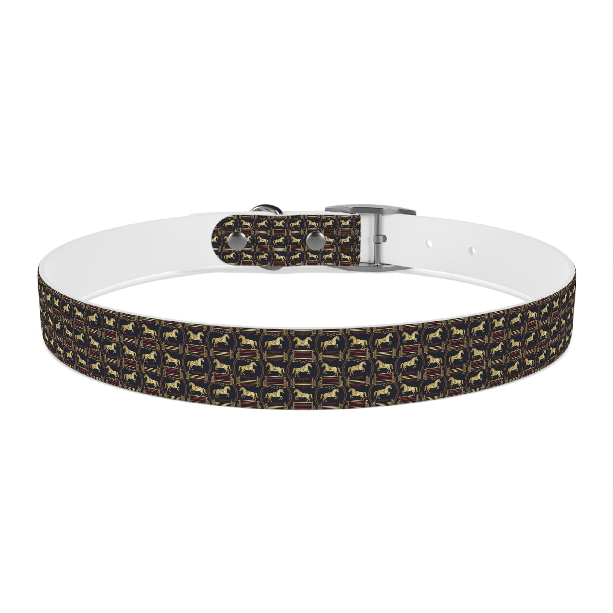 Navy Rich Red and Gold all over Horse Equestrian print dirt and waterproof collar