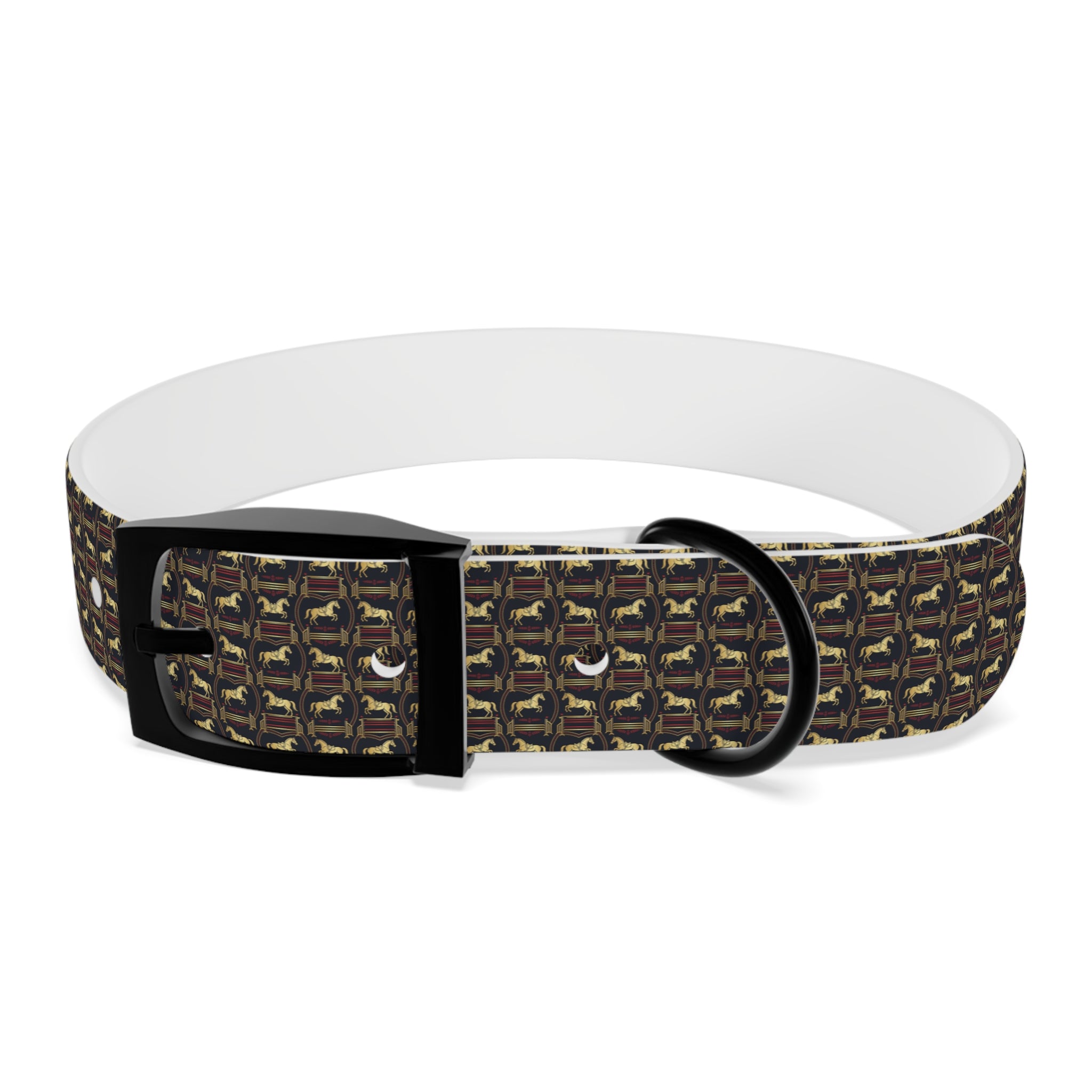 Navy Rich Red and Gold all over Horse Equestrian print dirt and waterproof collar