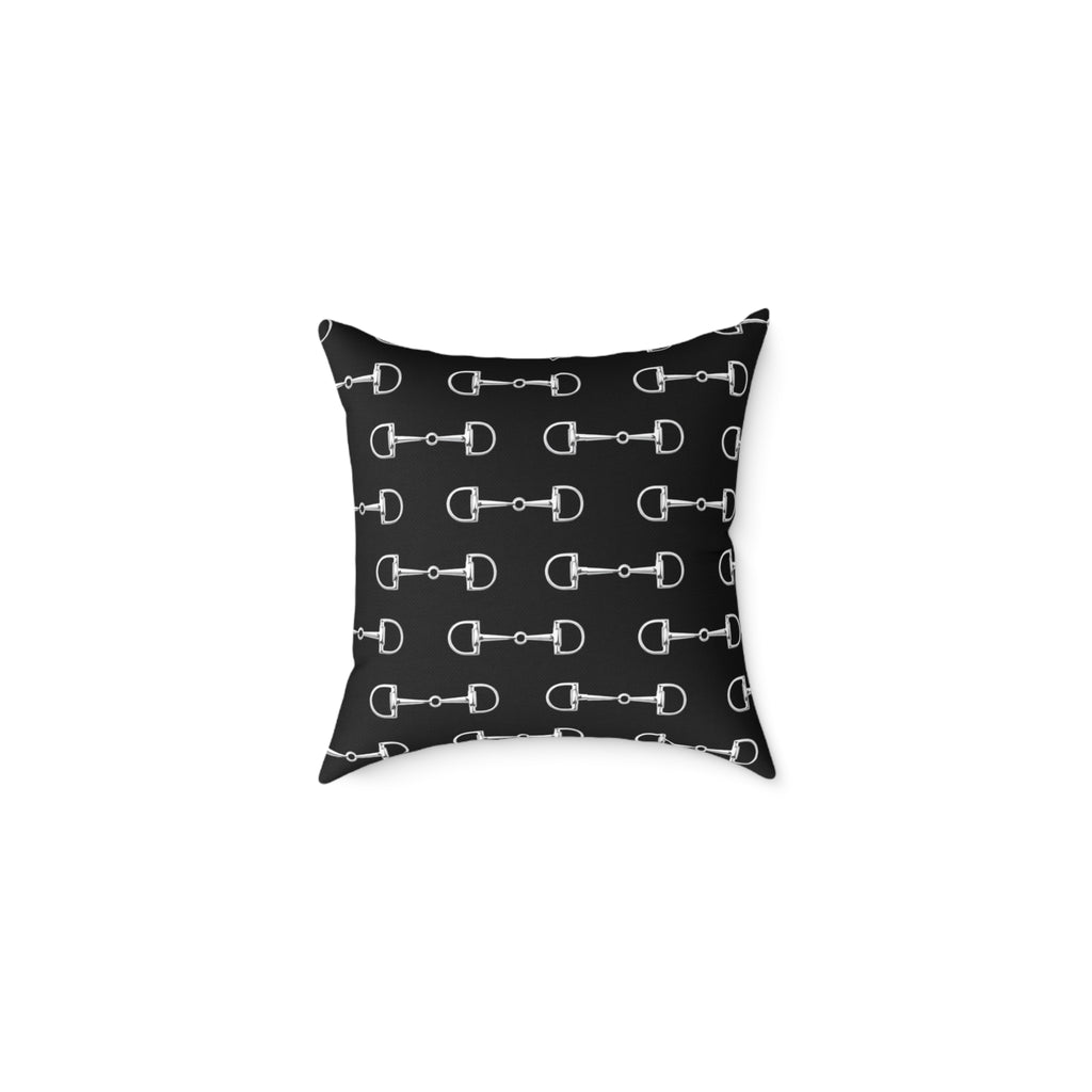 Equestrian Bit Pattern Square Throw Pillow — Black silver white