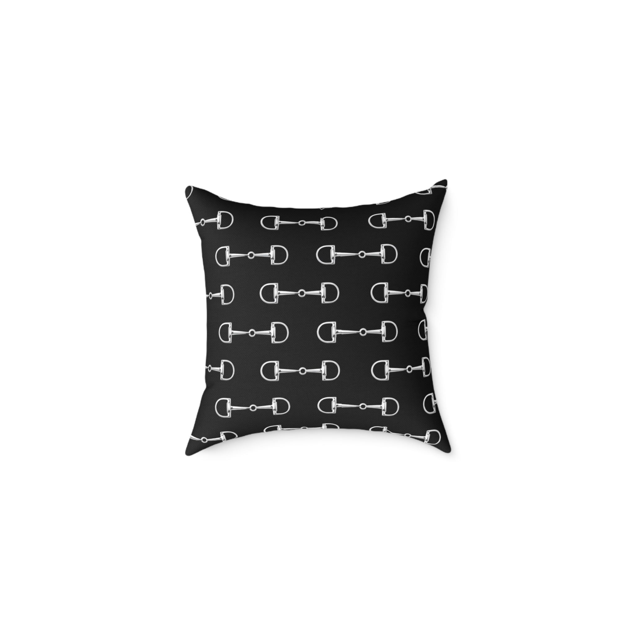 Equestrian Bit Pattern Square Throw Pillow — Black silver white