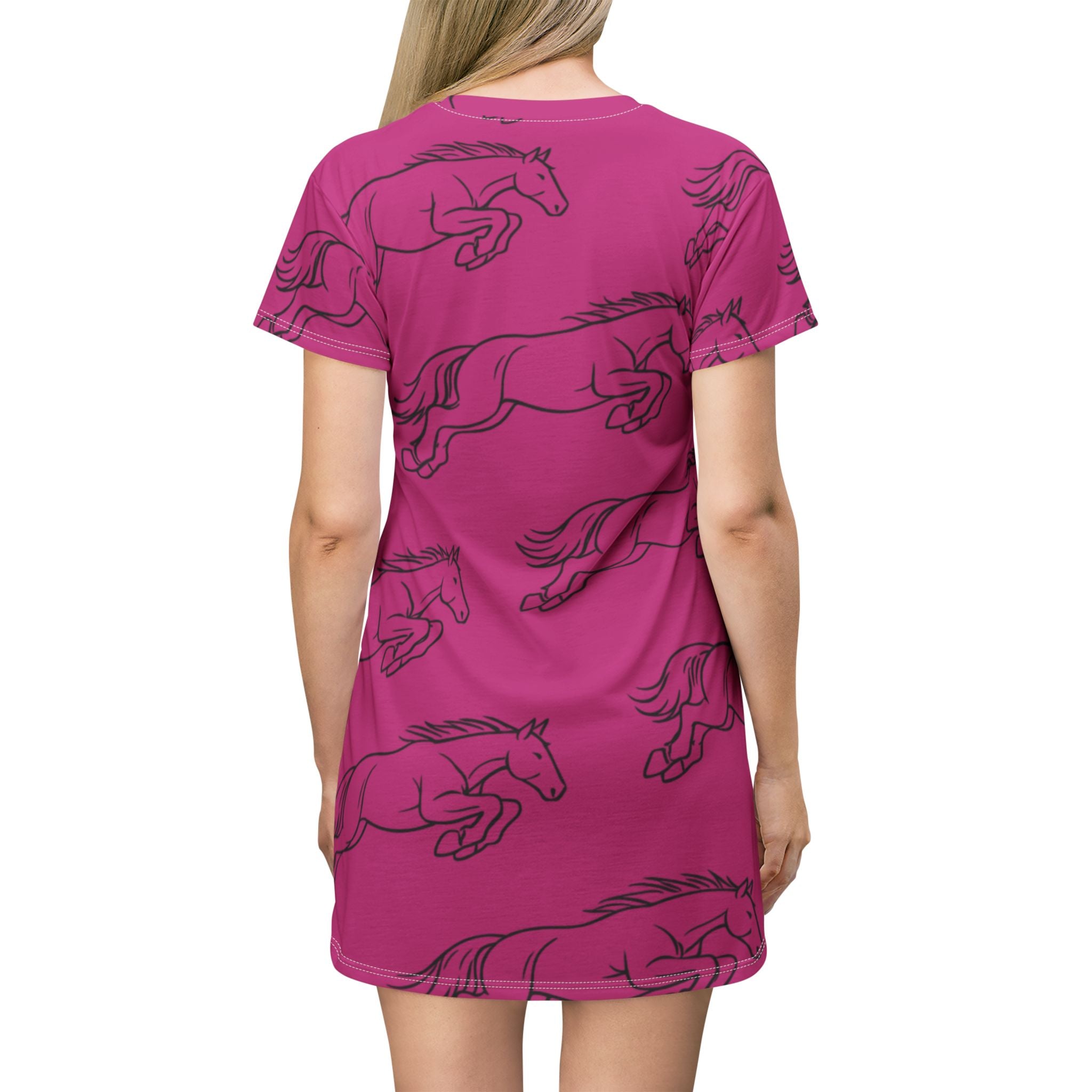 Horse Print T‑Shirt Dress — All-Over jumping Horse Pattern