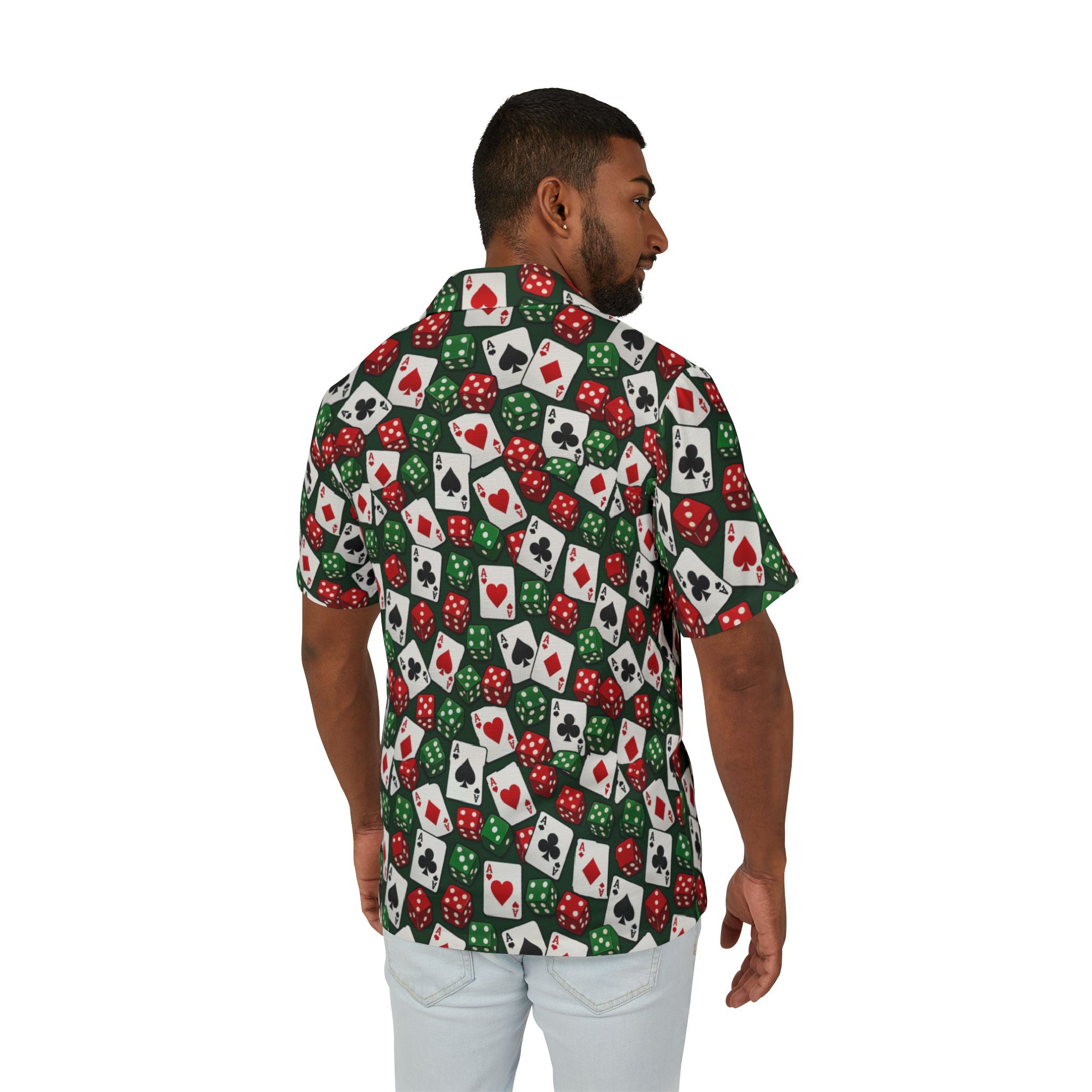 Casino Poker Chips and Cards Hawaiian Shirt with racehorse placket
