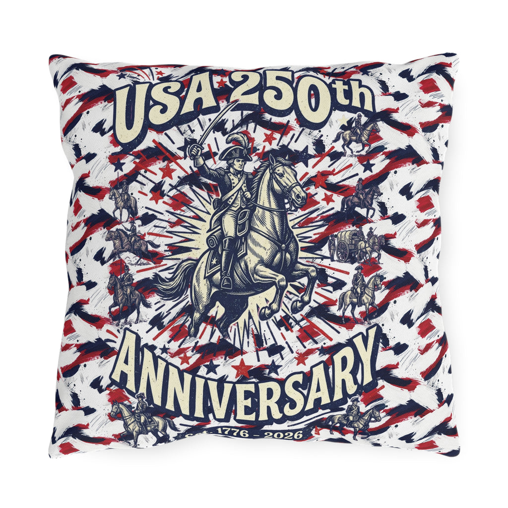 USA 250th Anniversary Outdoor Pillow — Patriotic Red White Blue Decor