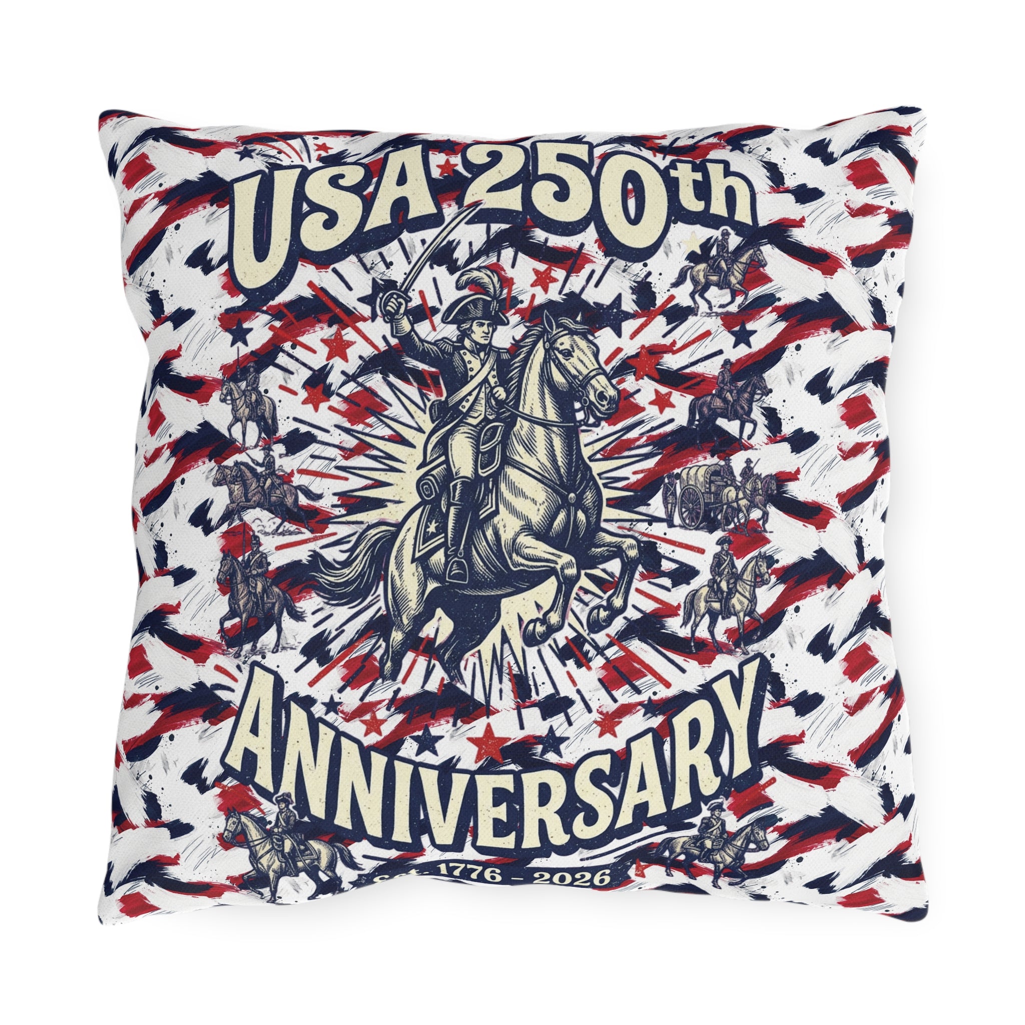 USA 250th Anniversary Outdoor Pillow — Patriotic Red White Blue Decor