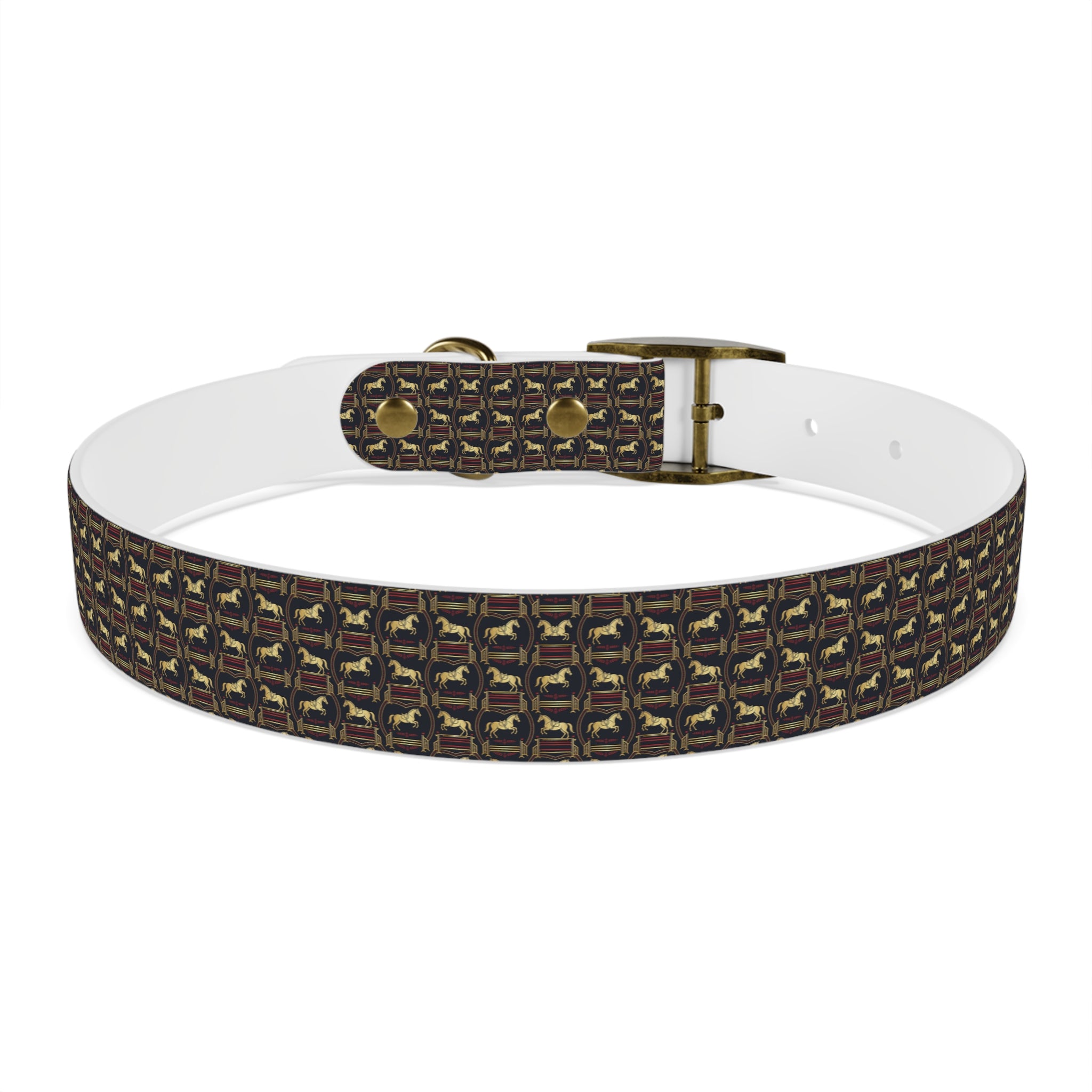 Navy Rich Red and Gold all over Horse Equestrian print dirt and waterproof collar