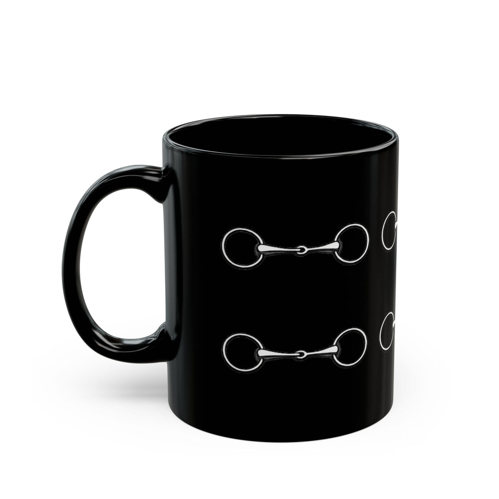Equestrian Bit Pattern Black Coffee Mug — Horse Rider Gift