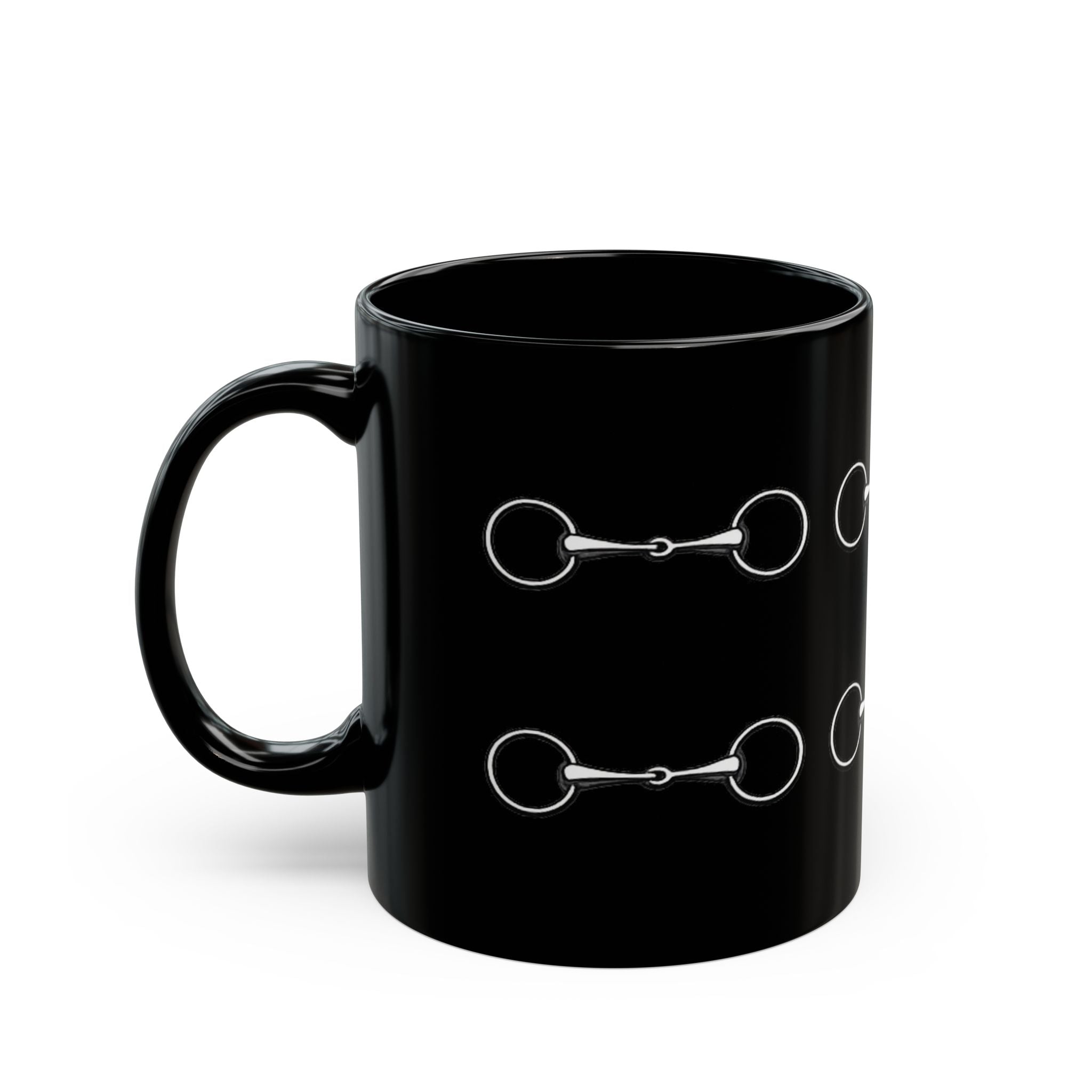 Equestrian Bit Pattern Black Coffee Mug — Horse Rider Gift