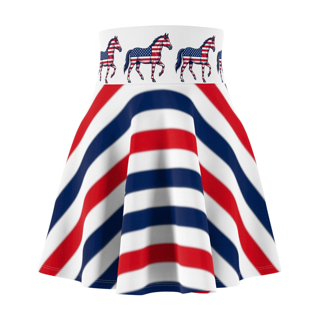 Patriotic Horse Striped Skater Skirt — American Flag Red White Blue