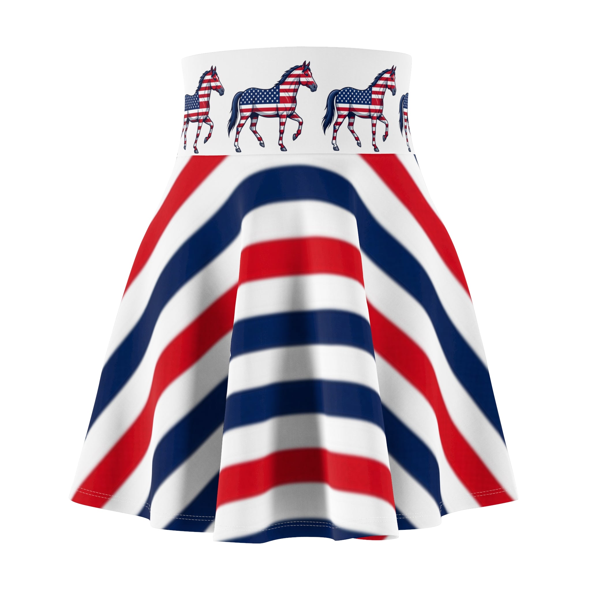 Patriotic Horse Striped Skater Skirt — American Flag Red White Blue