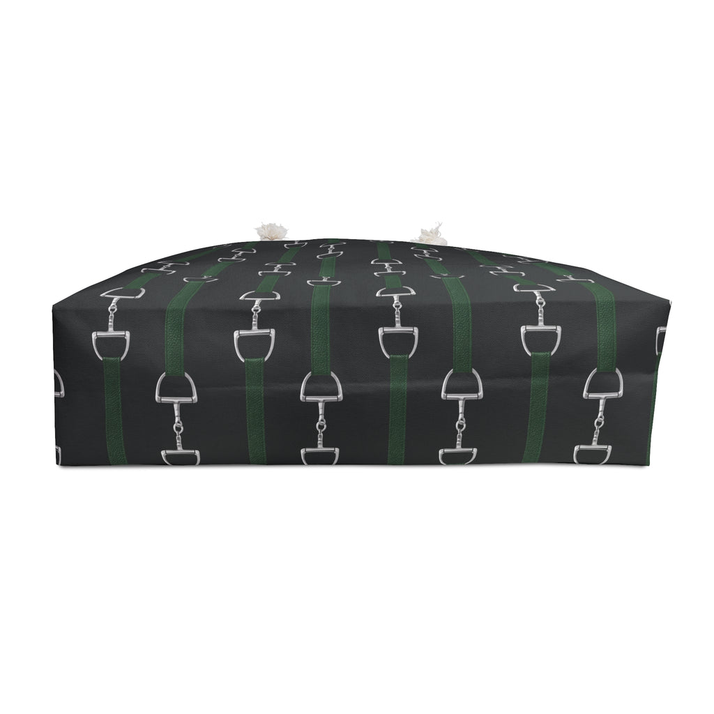 Equestrian Bit Pattern Weekender Bag — Dark Green & Black Travel Tote
