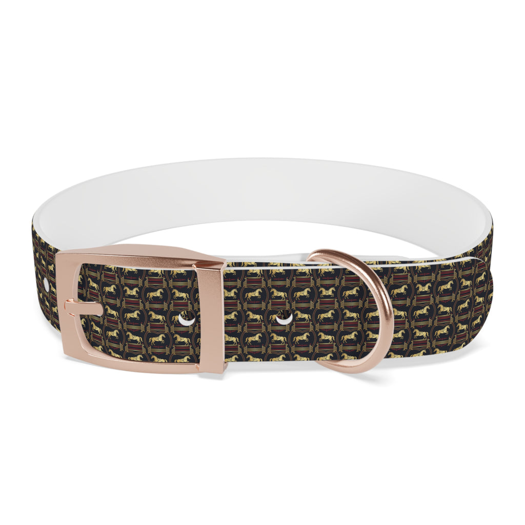 Navy Rich Red and Gold all over Horse Equestrian print dirt and waterproof collar