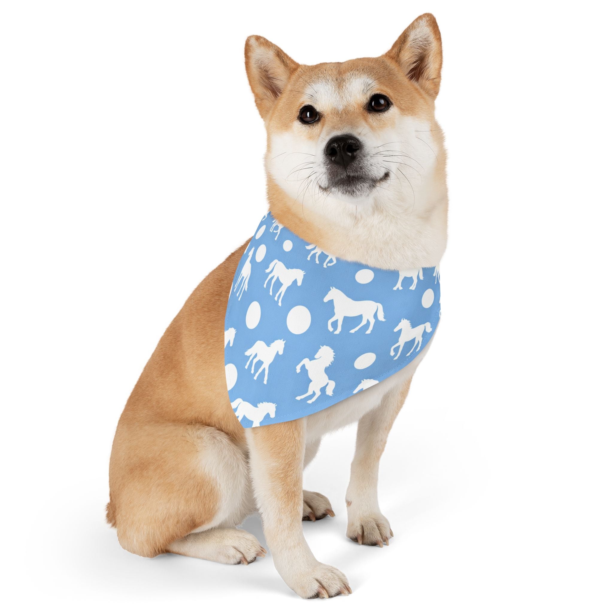 Baby Blue Horse Print Pet Bandana Collar — Cute Equestrian Dog Scarf