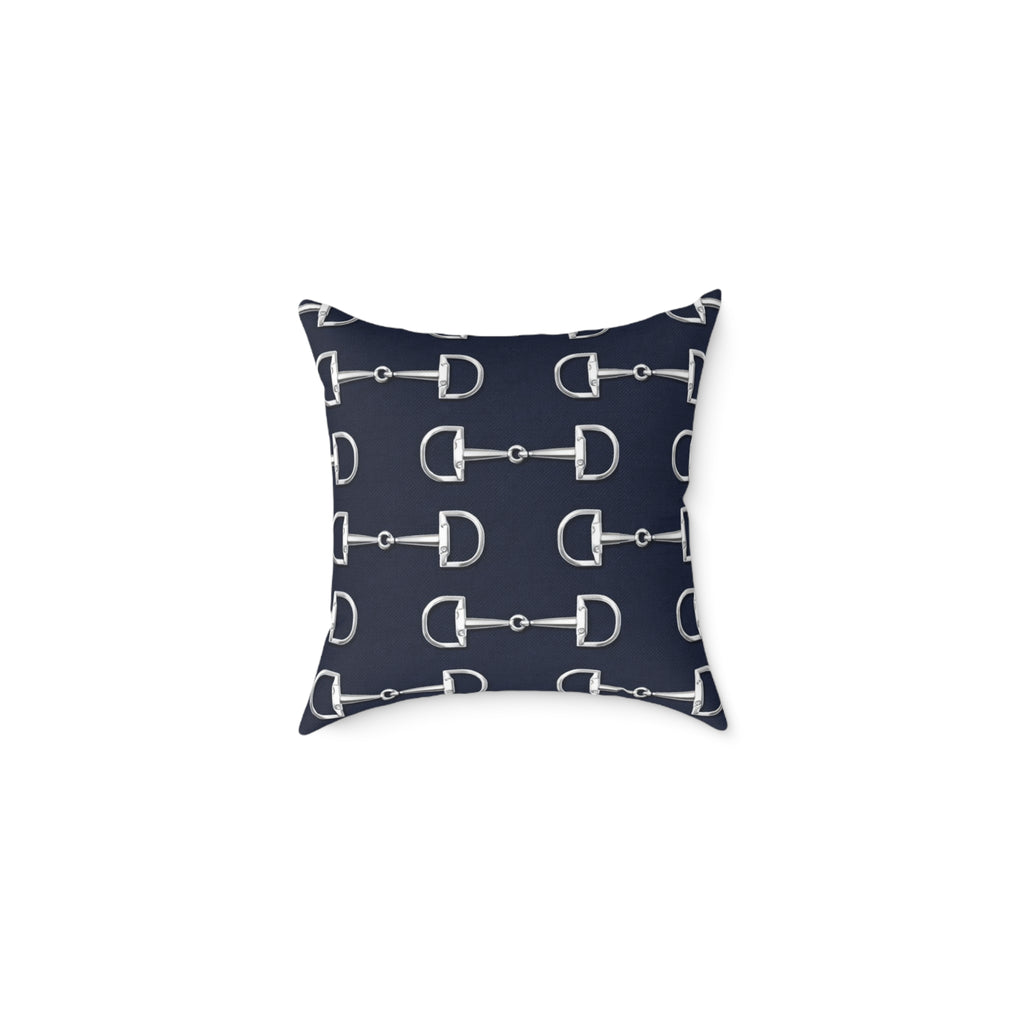 Equestrian Bit Pattern Pillow — Navy Square Throw Pillow