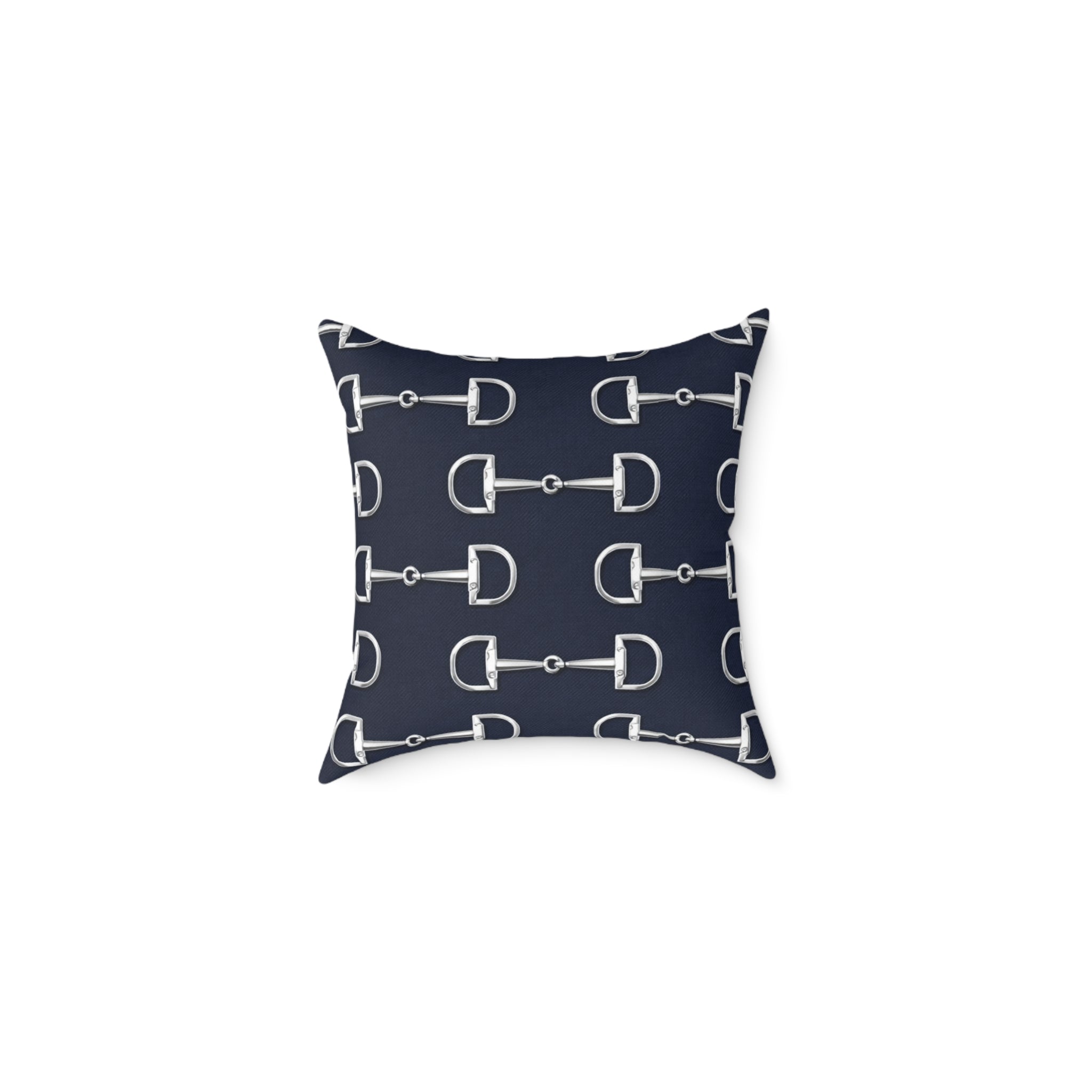 Equestrian Bit Pattern Pillow — Navy Square Throw Pillow