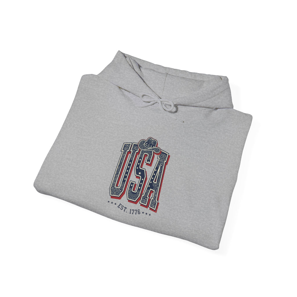 Vintage USA Typography Hoodie | 4th of July Patriotic Americana