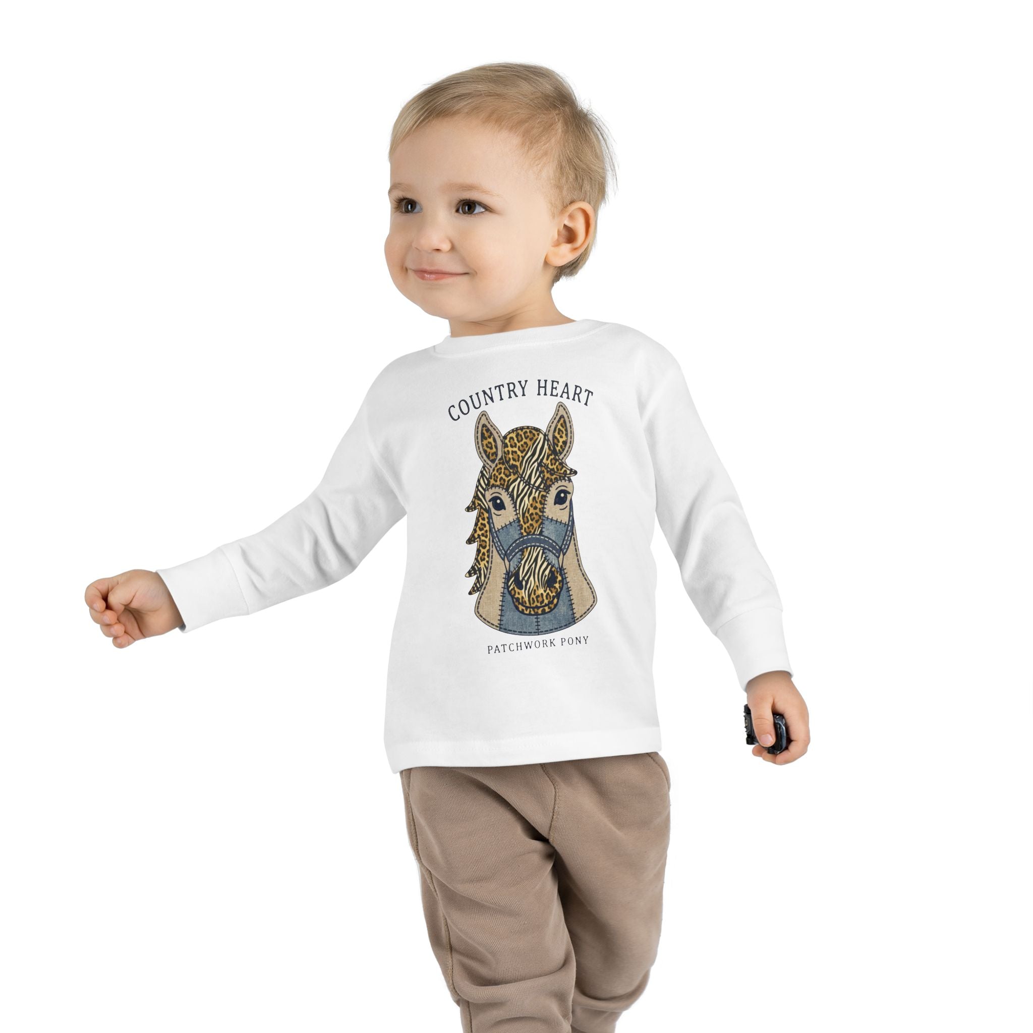 Toddler Long Sleeve Tee — 'Country Heart' Horse Graphic Shirt for Kids