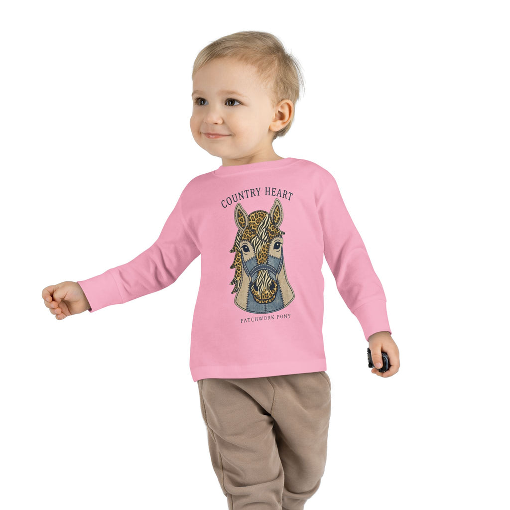 Toddler Long Sleeve Tee — 'Country Heart' Horse Graphic Shirt for Kids