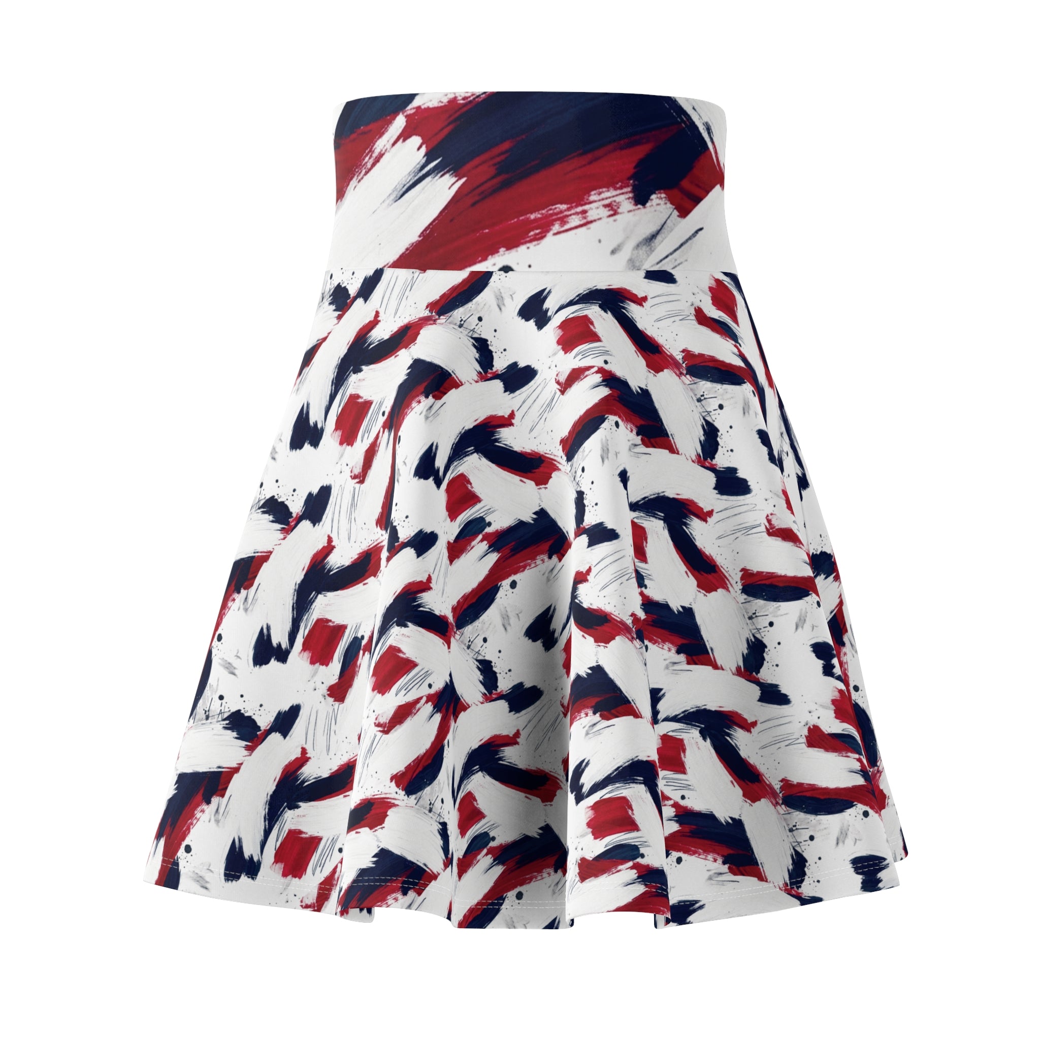 Patriotic Brushstroke Skater Skirt — Red White & Navy AOP