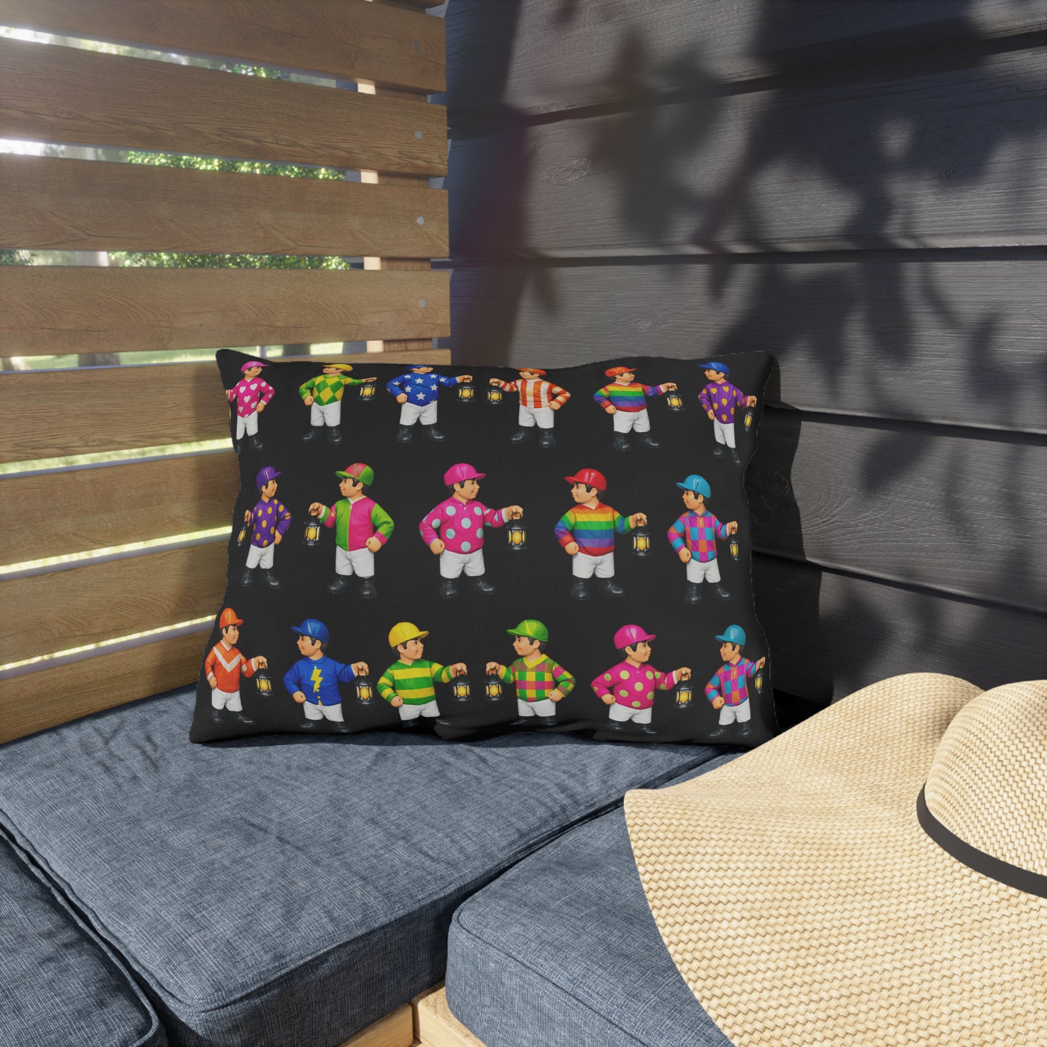 Colorful Comical Lawn Jockey Pattern Outdoor Pillow