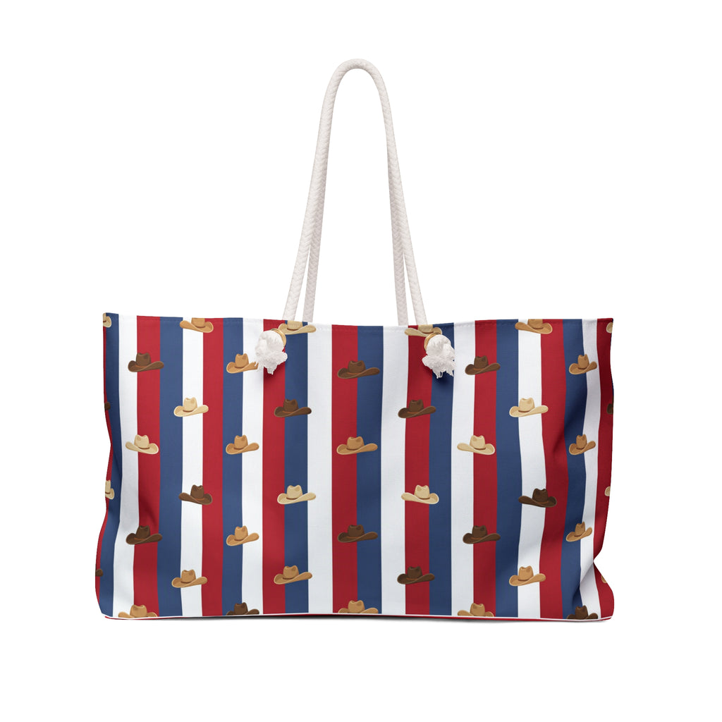 Patriotic Cowboy Hat Striped Weekender Bag — Red White Blue Travel Tote