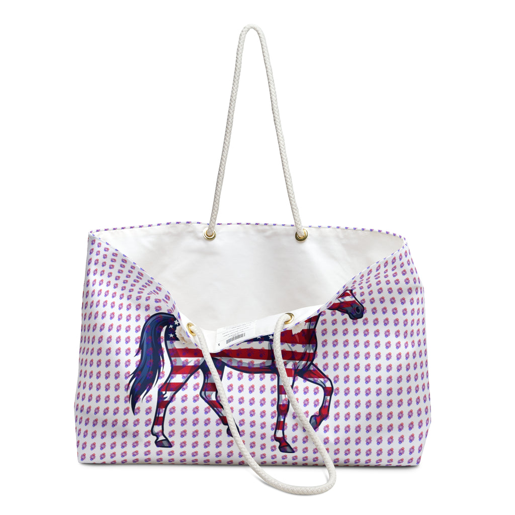 American Flag Horse Weekender Bag — Patriotic Travel Tote for Equestrians & Fourth of July