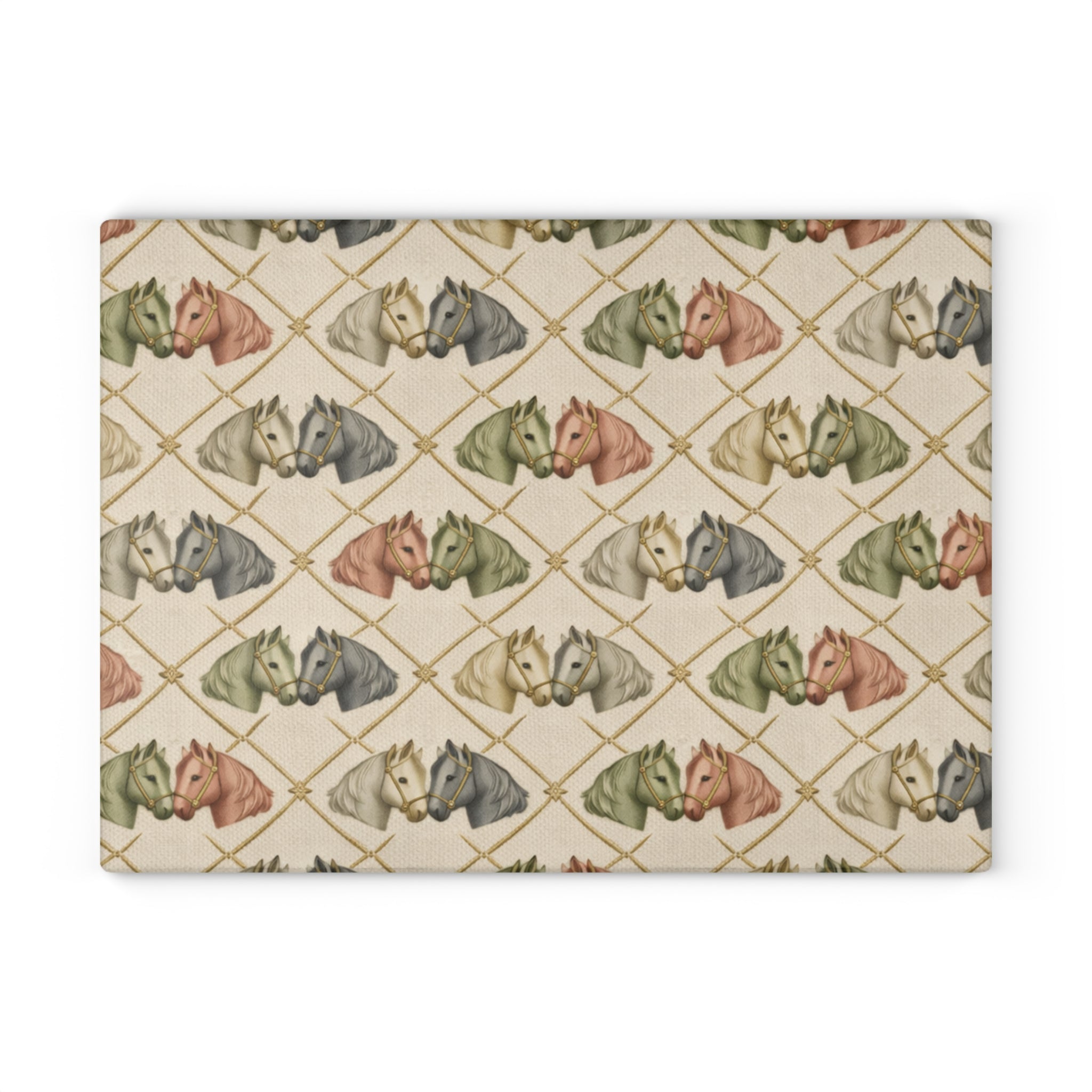 Glass Cutting Board — Diamond grid horses Pattern Soft Rustic Kitchen Decor