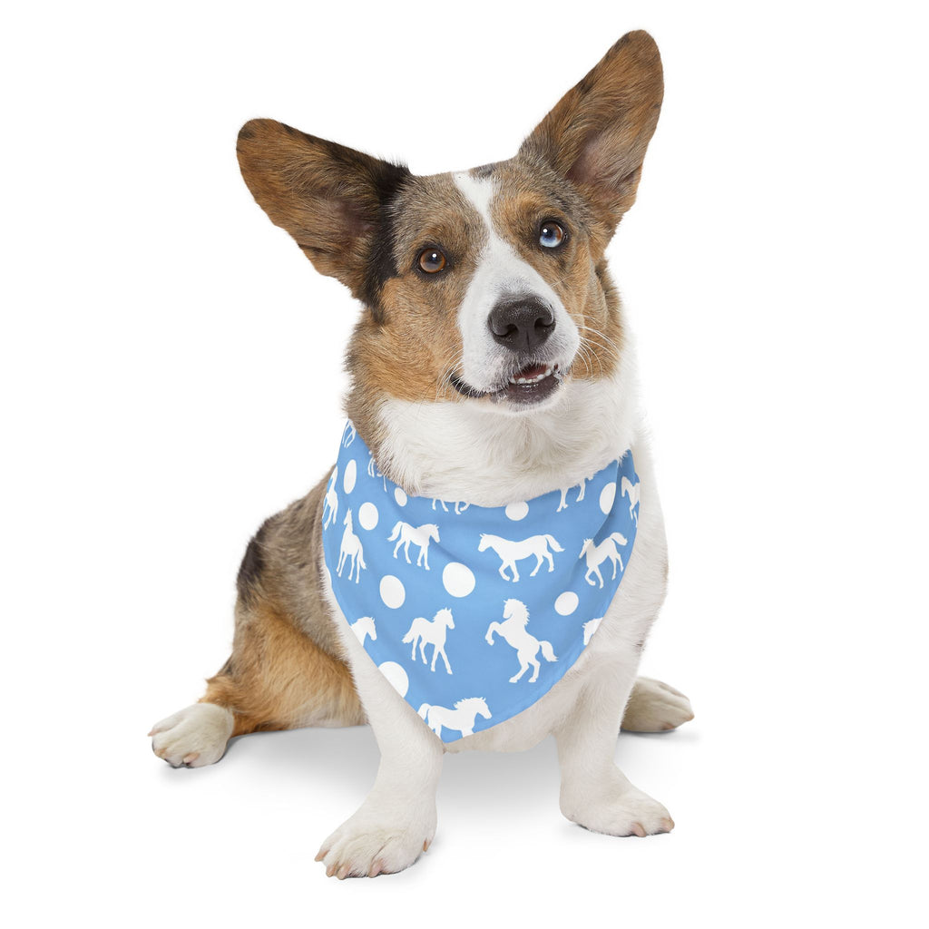 Baby Blue Horse Print Pet Bandana Collar — Cute Equestrian Dog Scarf