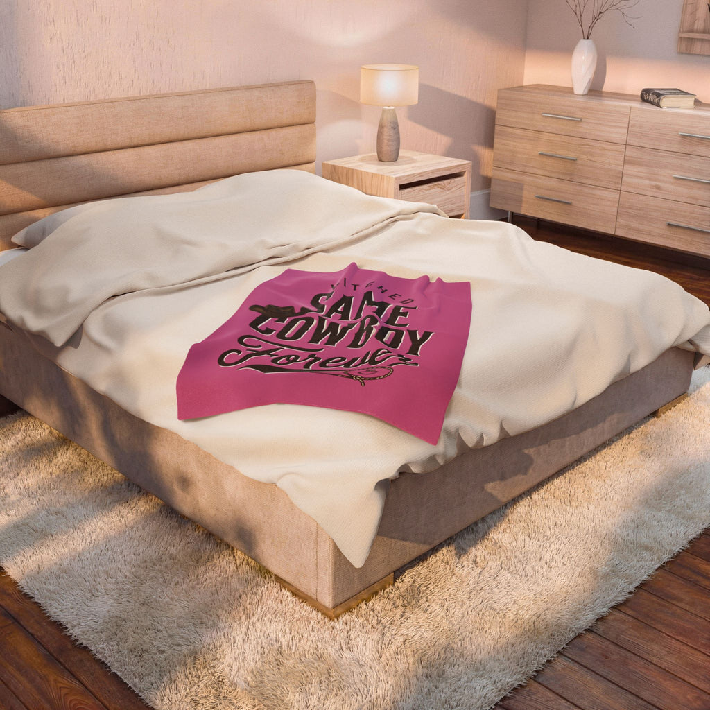 Velveteen Plush Blanket – “Hitched: Same Cowboy Forever” Western Wedding Throw