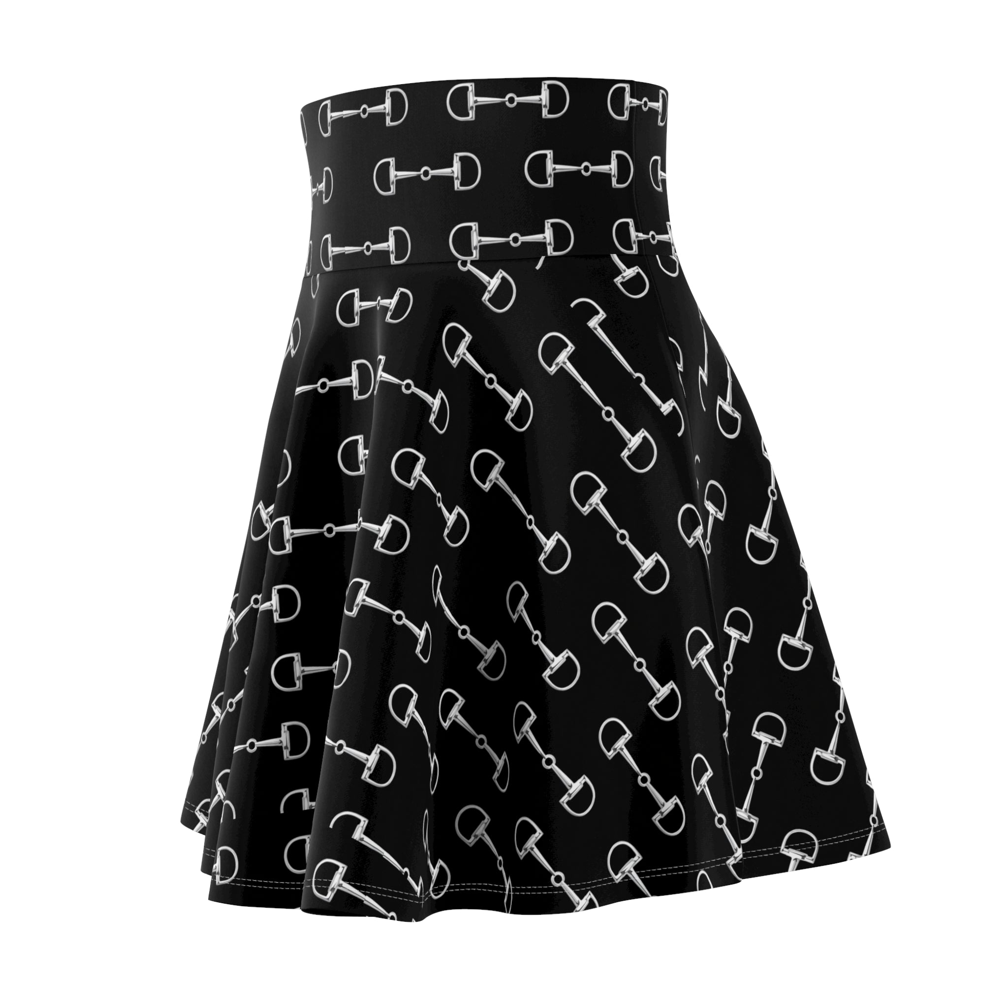 Black Equestrian Bit Print Skater Skirt — Horse Riding Inspired AOP