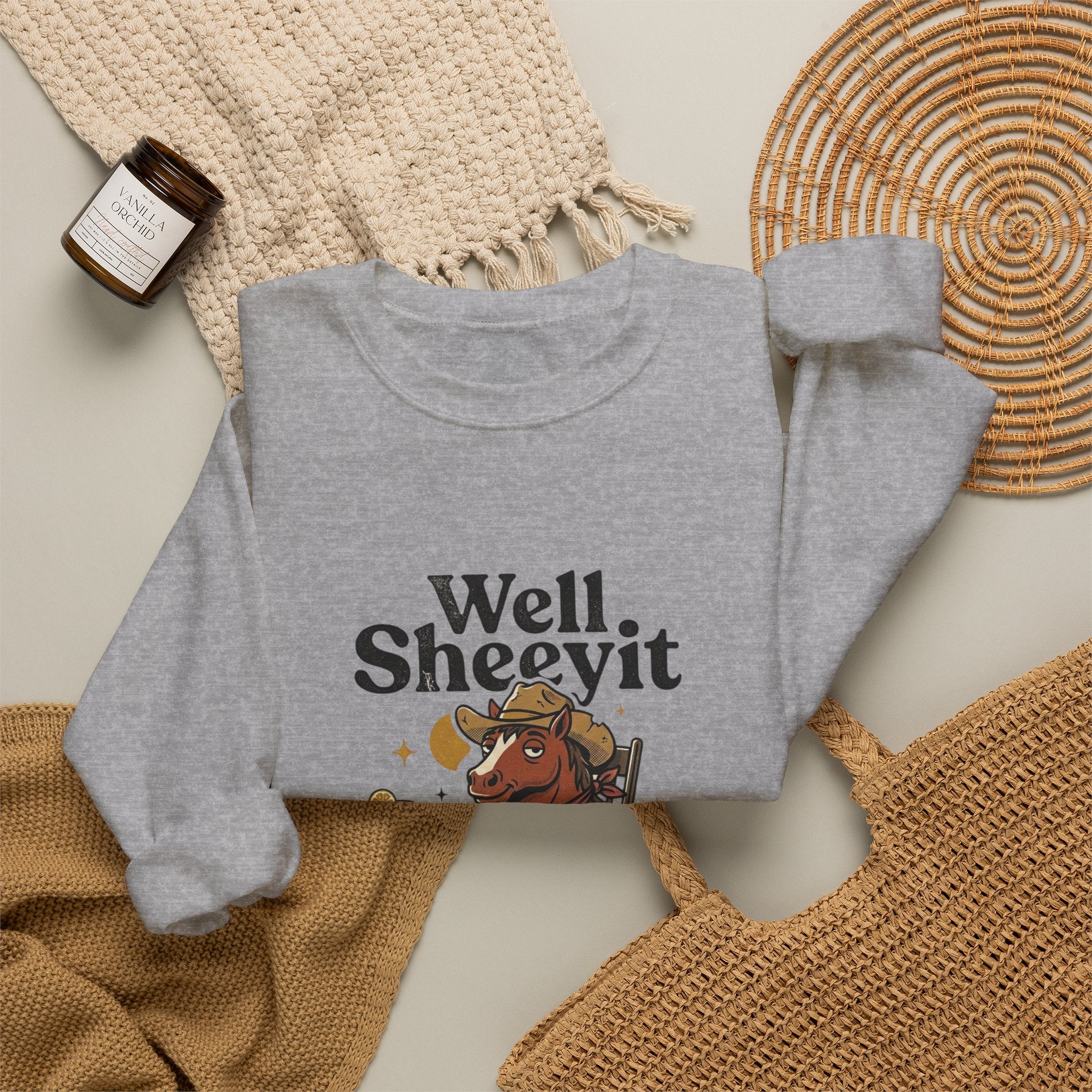 Well Sheeyit Horse Crewneck Sweatshirt | Vintage Southern, Rustic Western Humor
