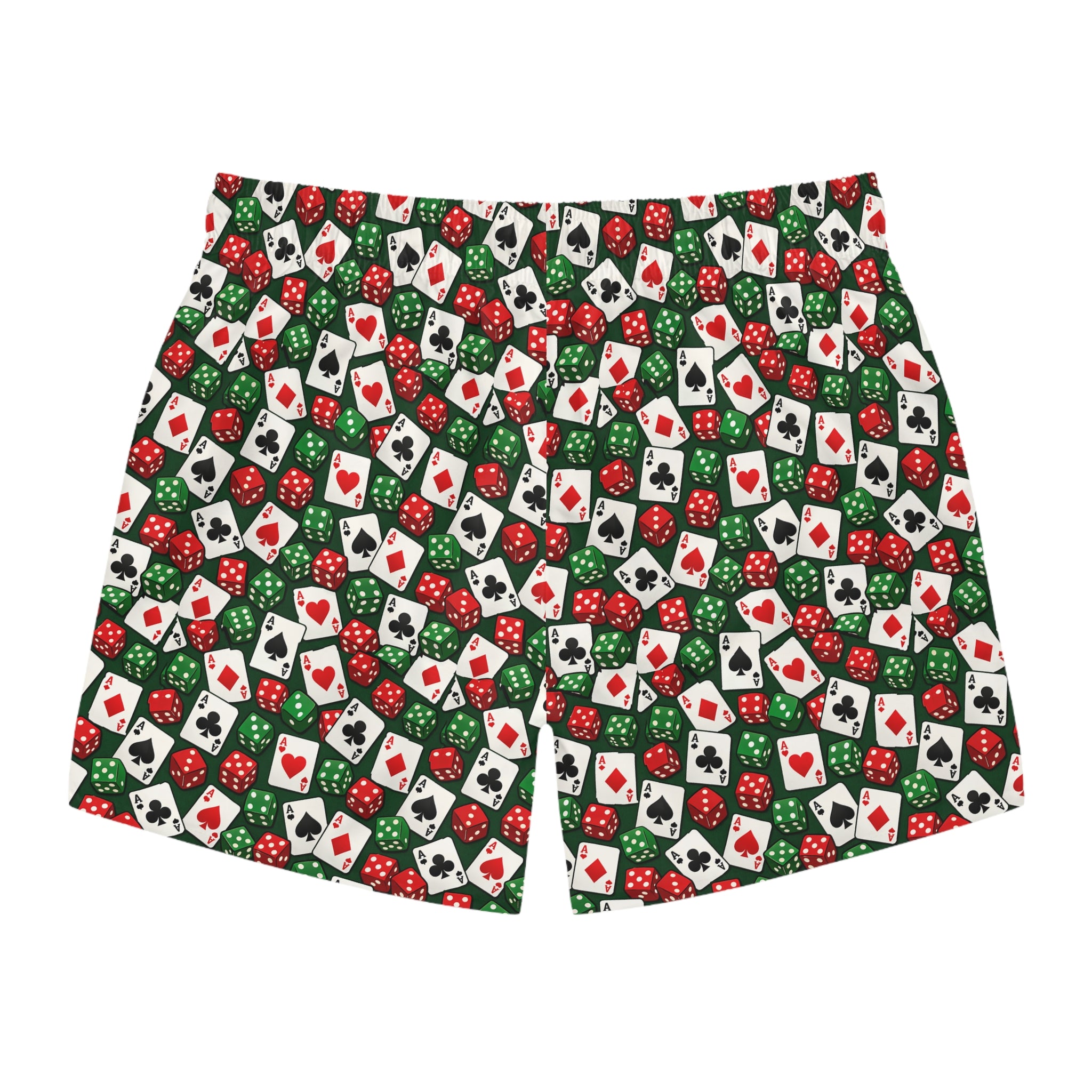 Casino Poker Dice Pattern Swim Trunks — Aces Cards and Dice All Over Print