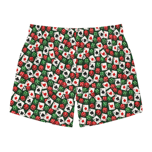 Casino Poker Dice Pattern Swim Trunks — Aces Cards and Dice All Over Print