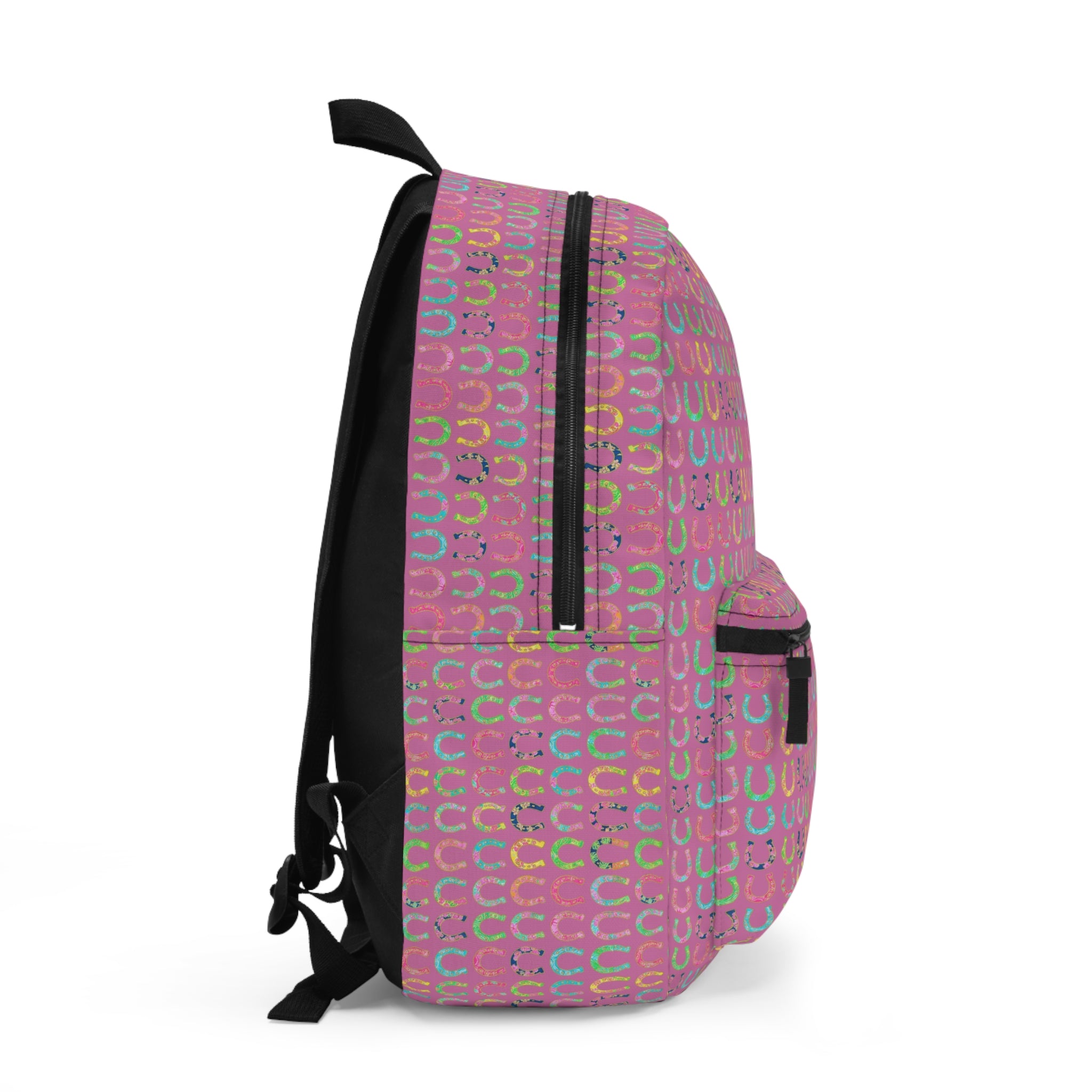 Pink Horseshoe Pattern Backpack — Cute Lucky Charm School Bag