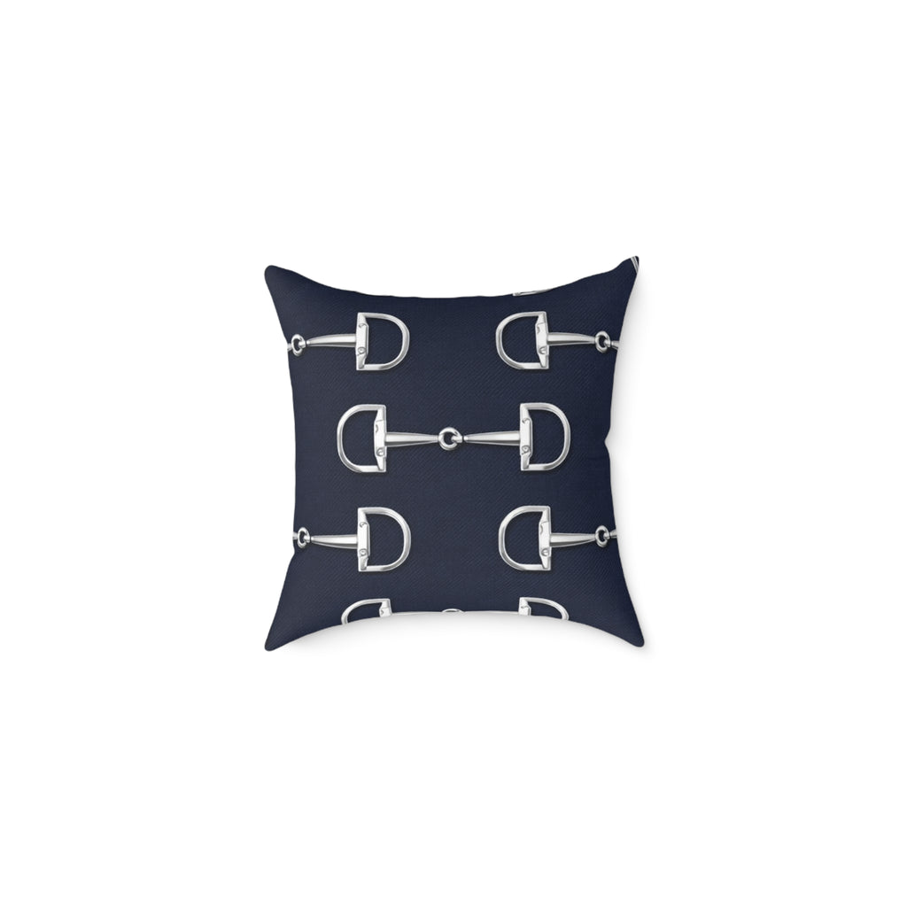 Equestrian Bit Pattern Pillow — Navy Square Throw Pillow