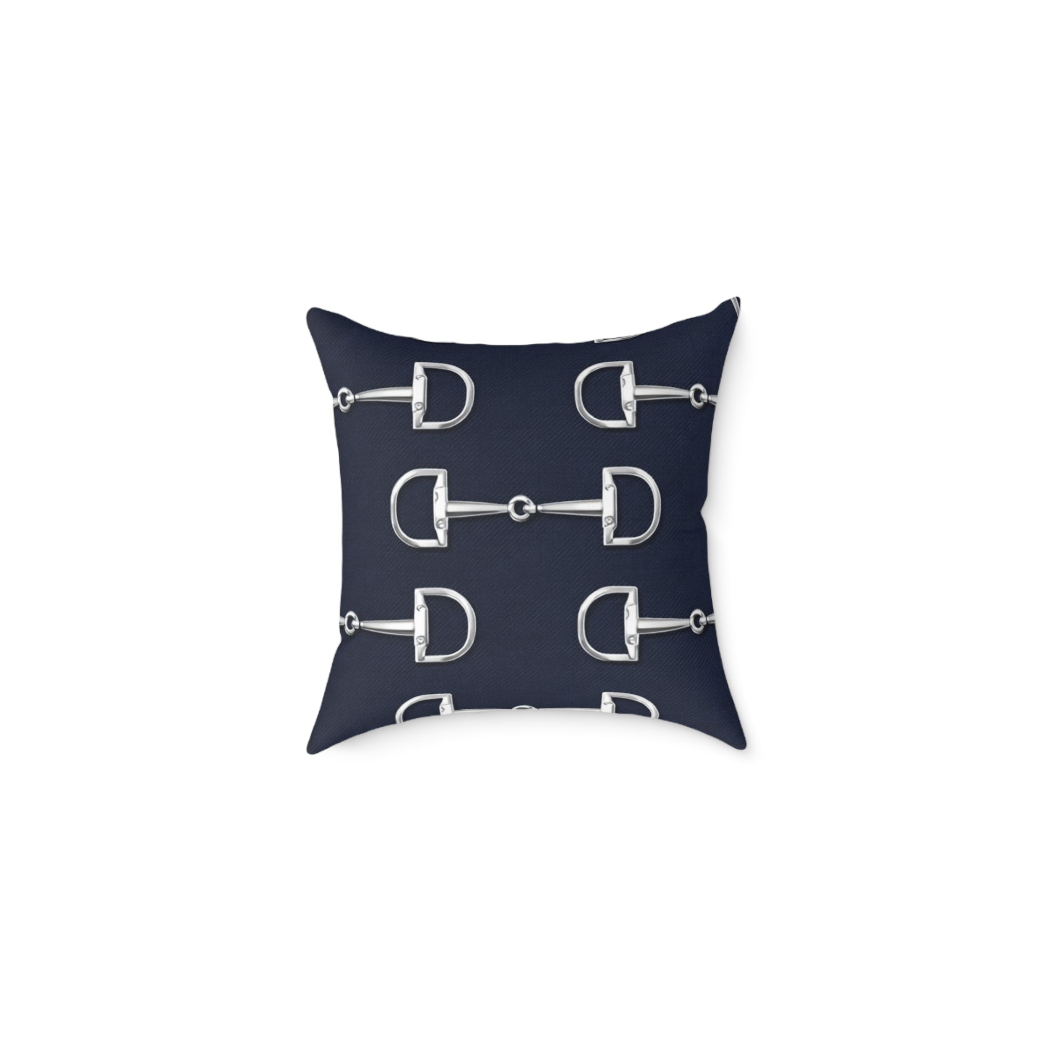 Equestrian Bit Pattern Pillow — Navy Square Throw Pillow