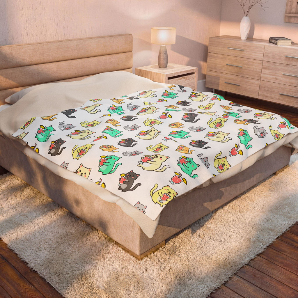 Cocktails and Cats Pattern Velveteen Plush Blanket — Cozy Kitty Throw