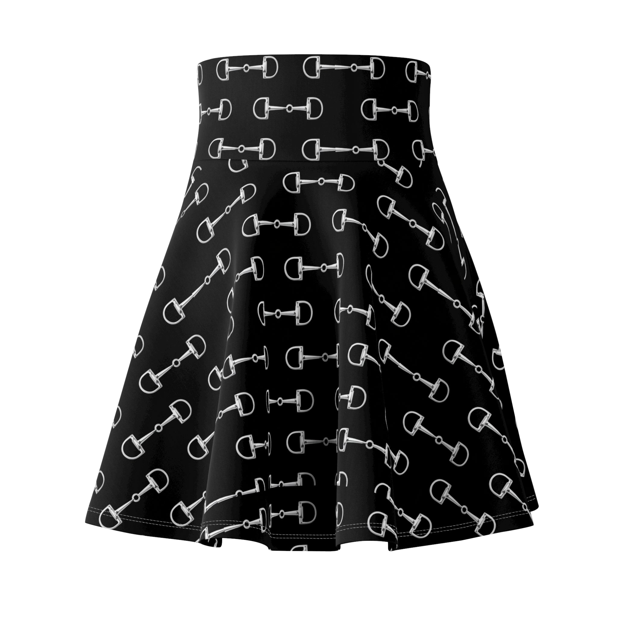 Black Equestrian Bit Print Skater Skirt — Horse Riding Inspired AOP