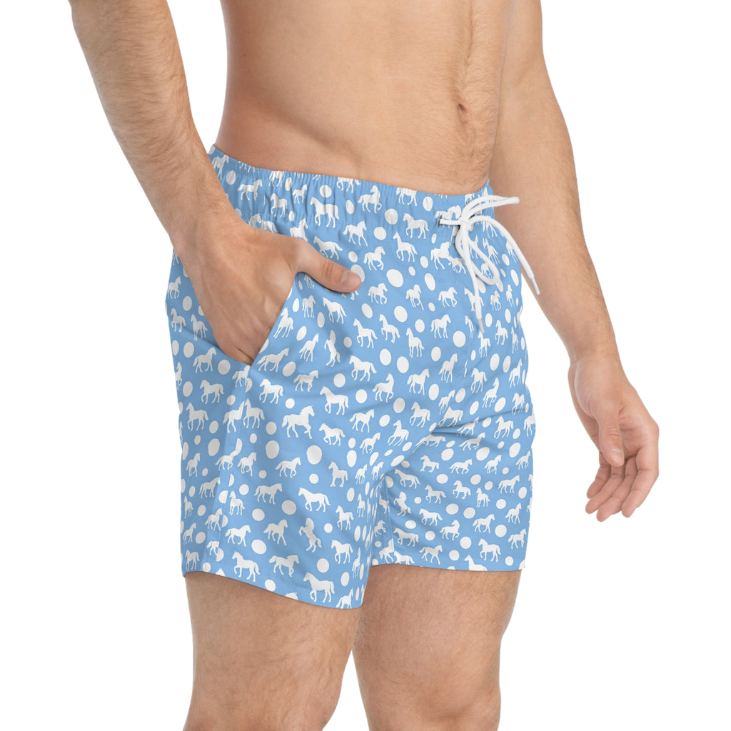 Blue Horse Print Swim Trunks