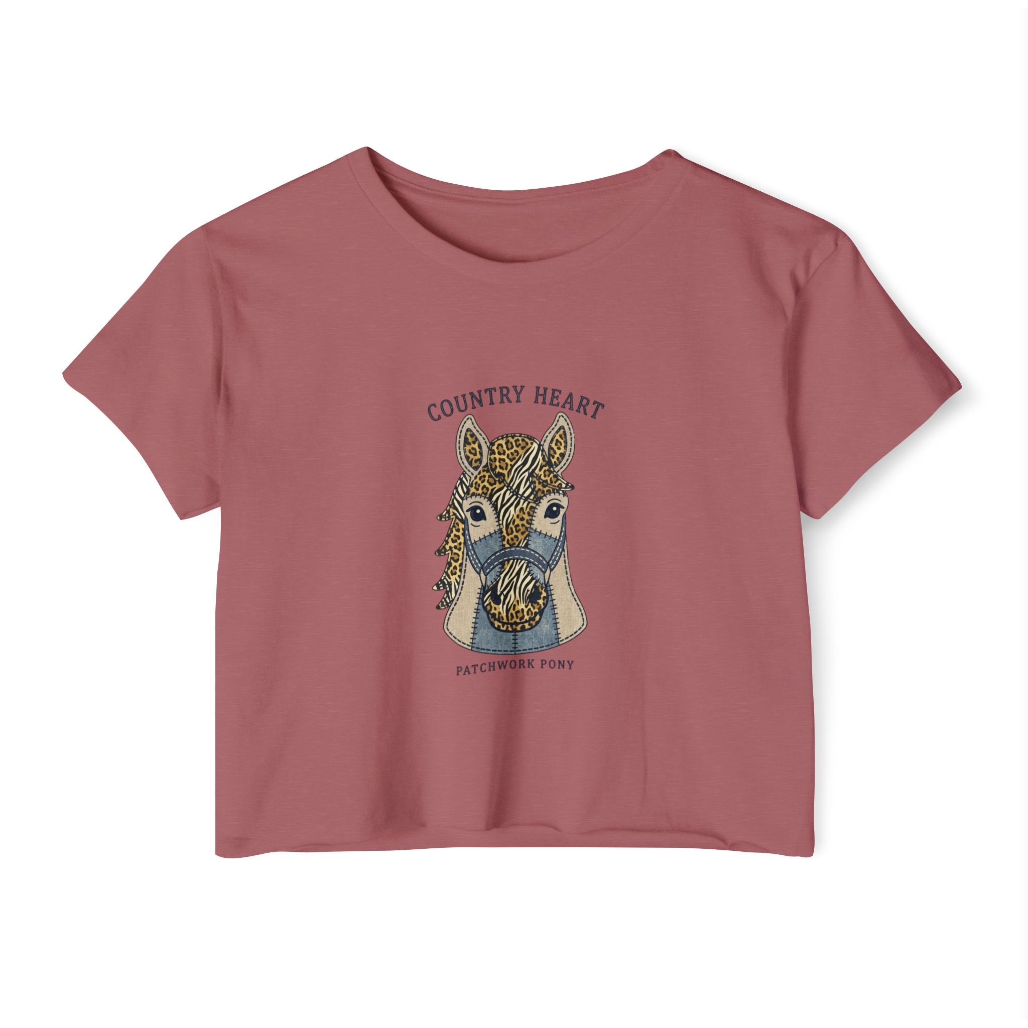 Country Heart Patchwork Pony Crop Top — Women’s Festival Tee