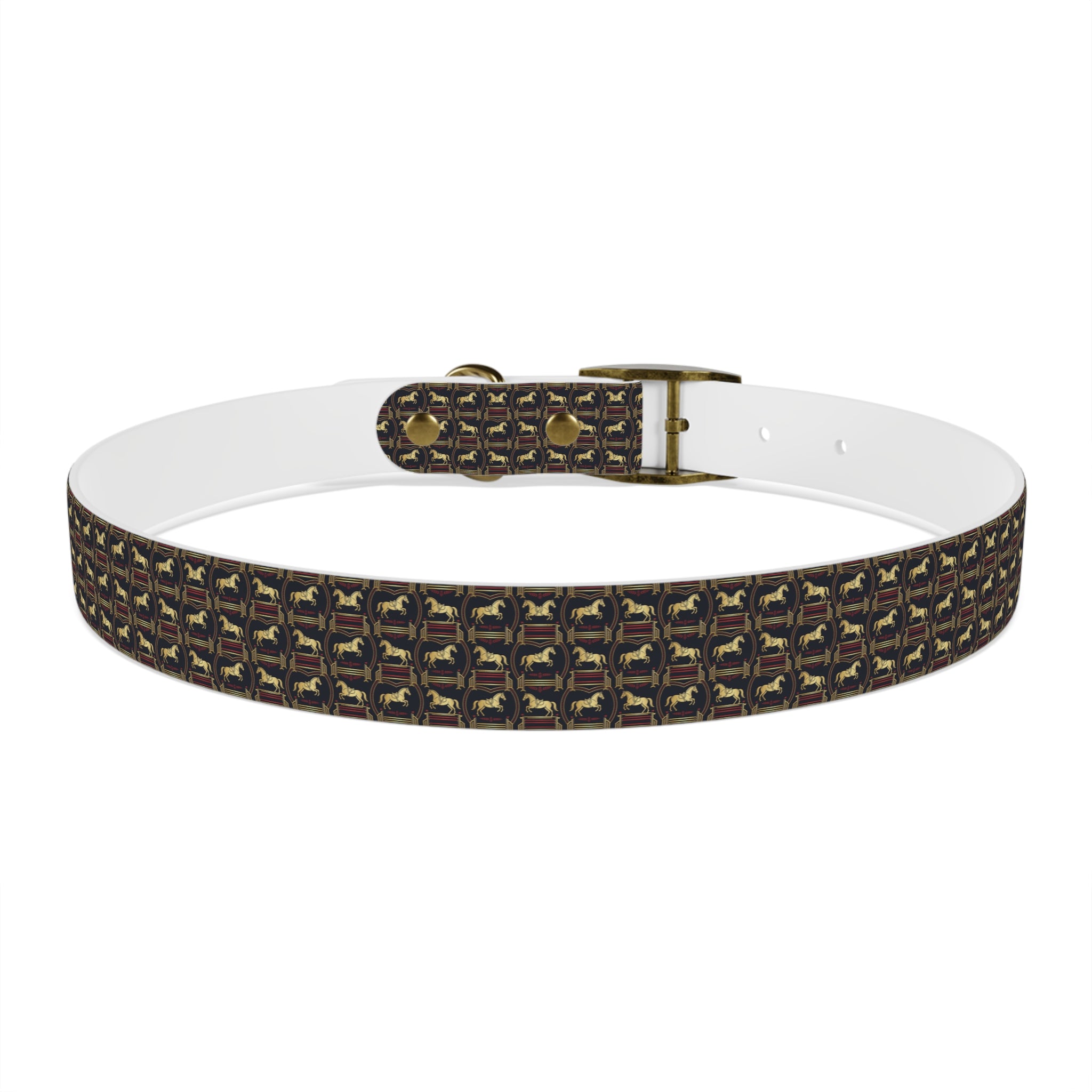 Navy Rich Red and Gold all over Horse Equestrian print dirt and waterproof collar