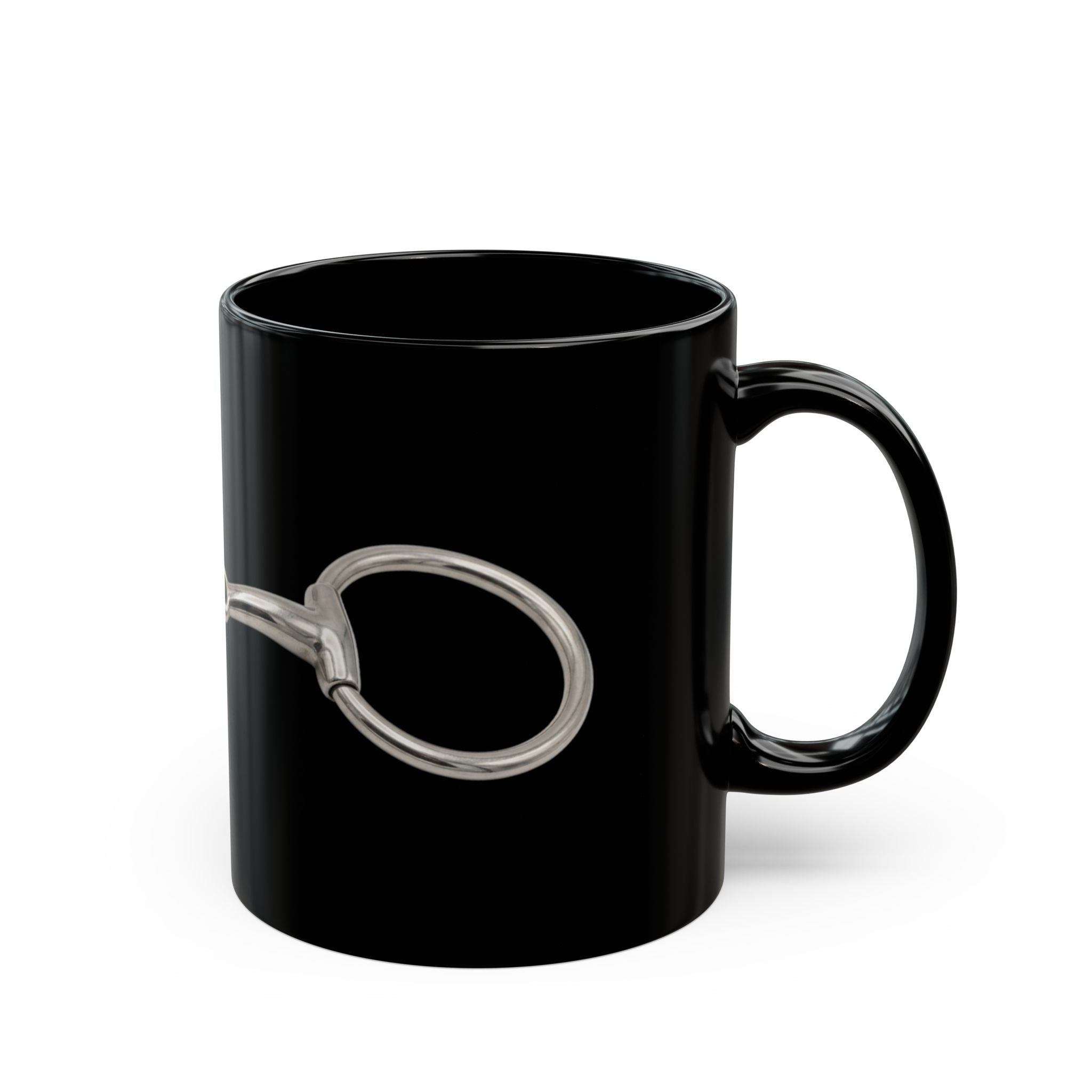 Equestrian Bit Black Coffee Mug — Silver Horse Bit Design