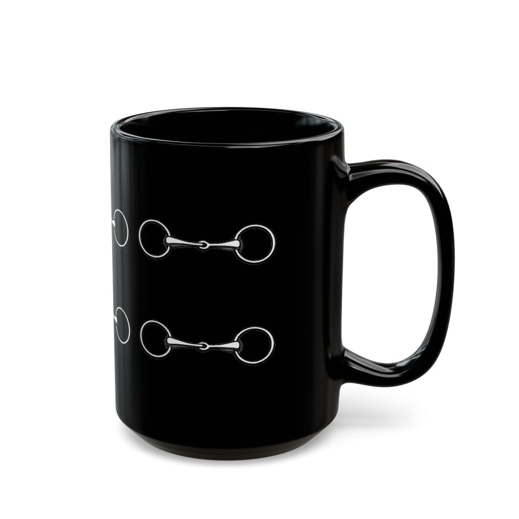 Equestrian Bit Pattern Black Coffee Mug — Horse Rider Gift