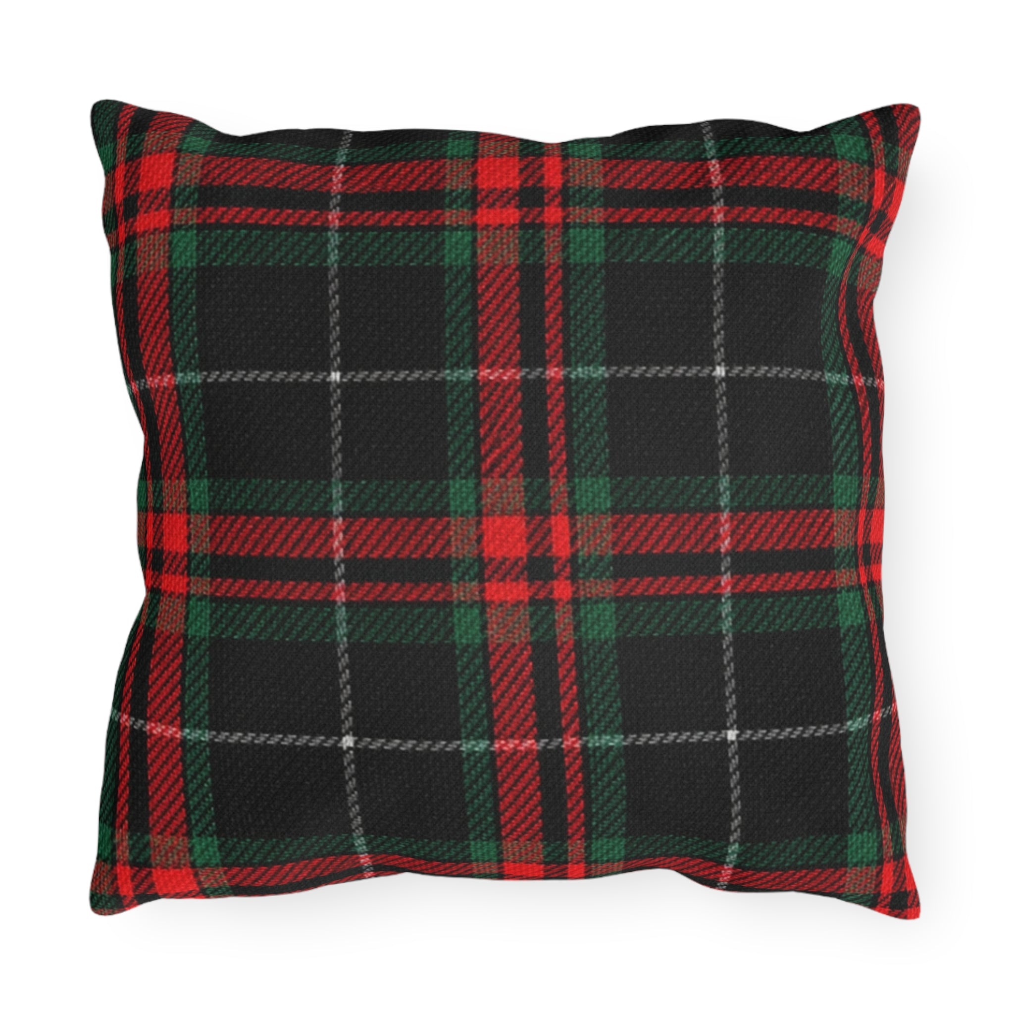 White Horse Plaid Outdoor Pillow  Red and Green Tartan Farmhouse Decor