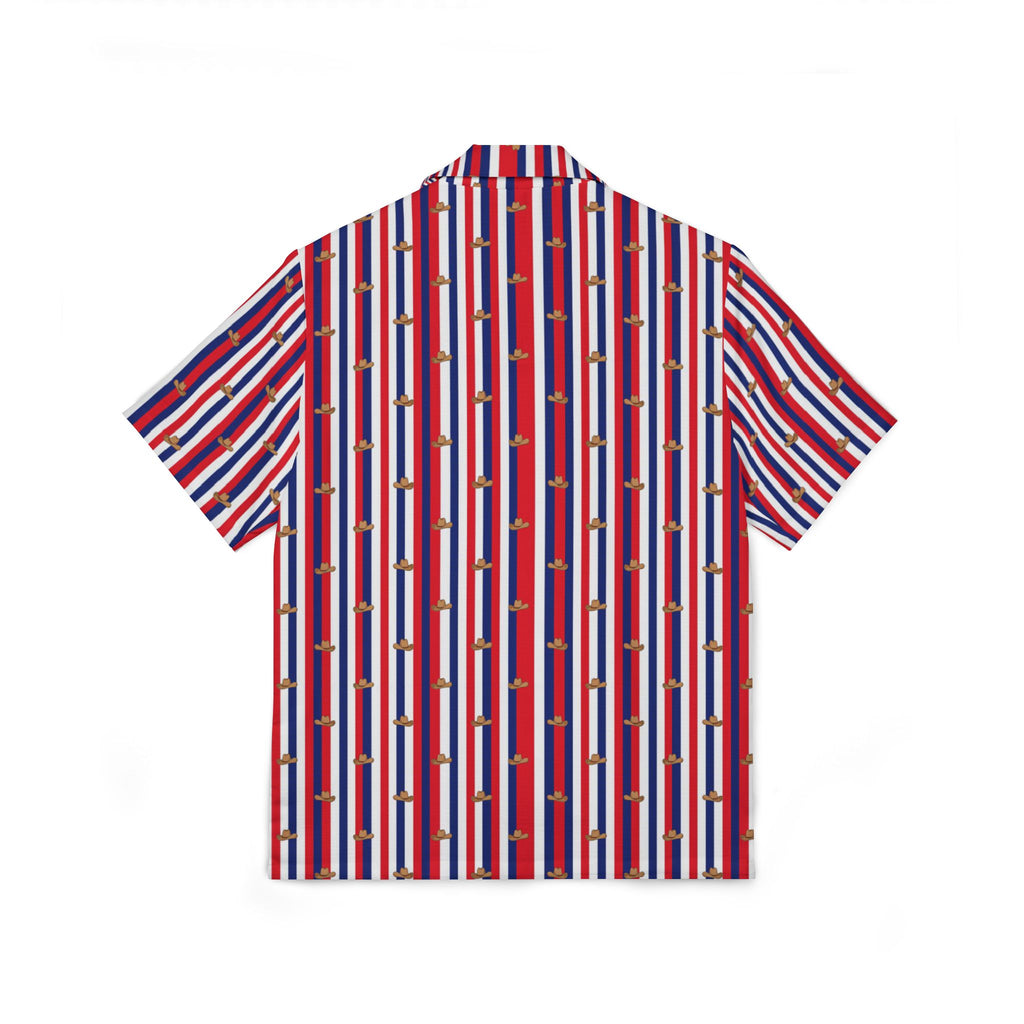 Patriotic Stripe and Mini Cowboy Hat Motif short sleeve button down