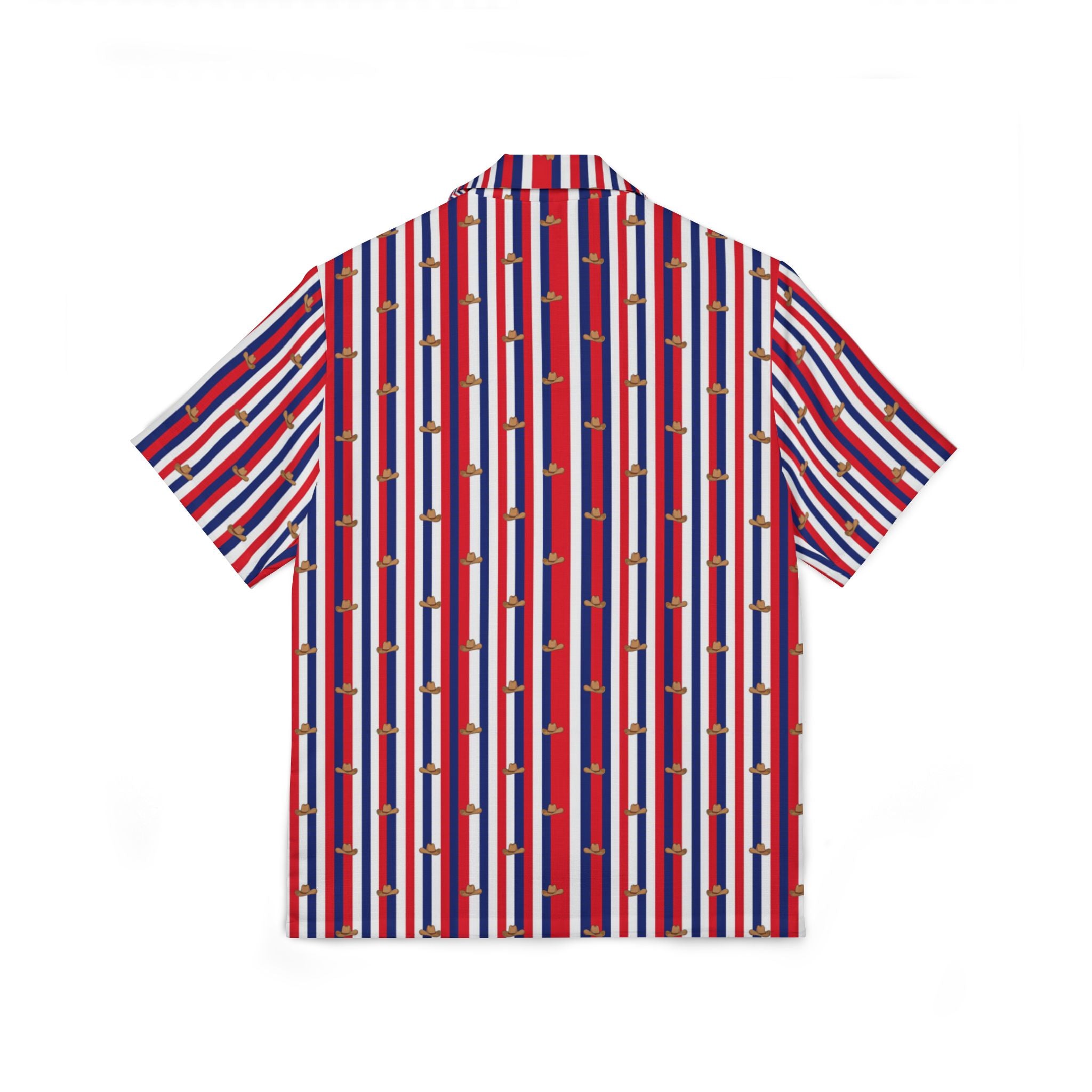 Patriotic Stripe and Mini Cowboy Hat Motif short sleeve button down