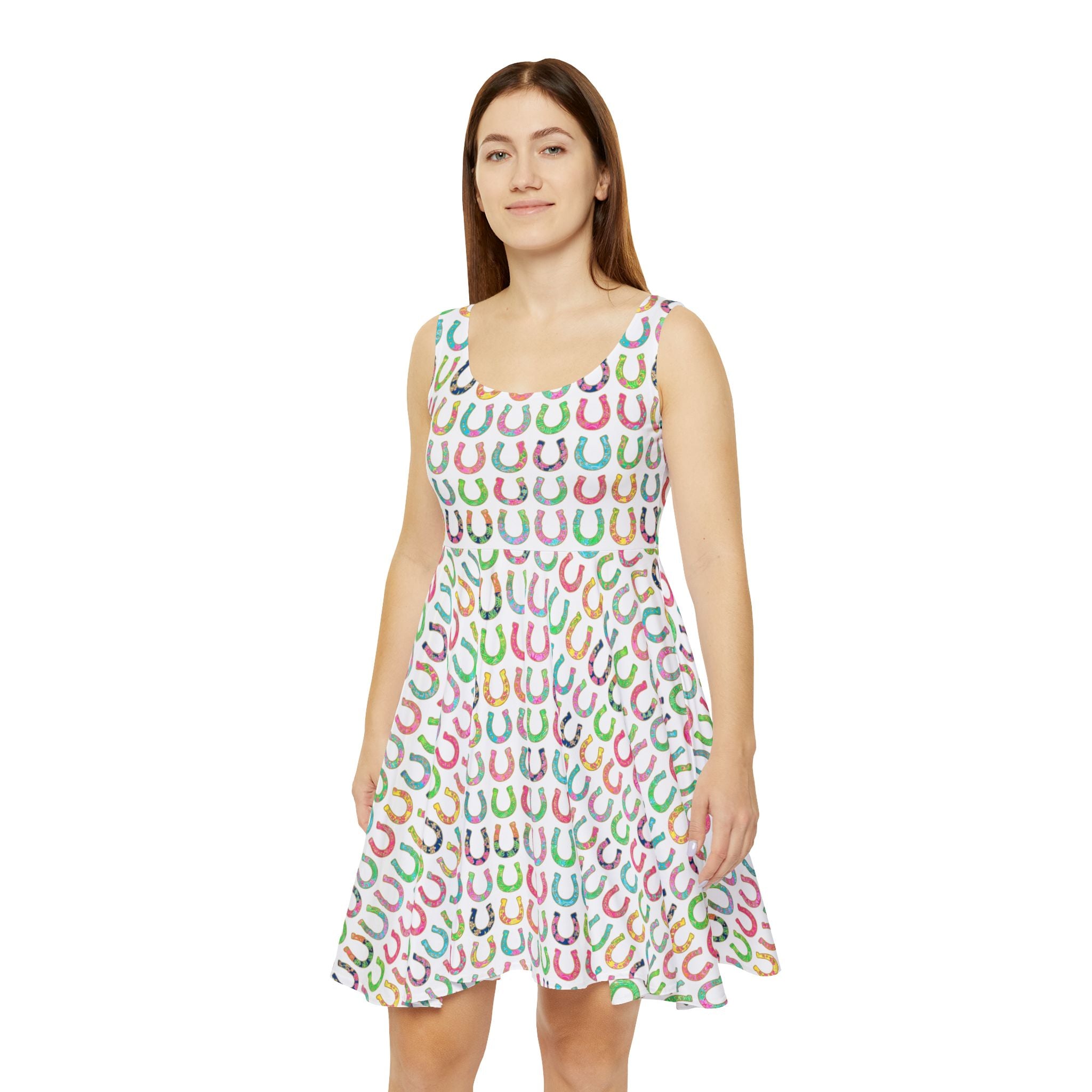 Lucky Horseshoe Skater Dress — Colorful Pastel Horsehoe Print AOP