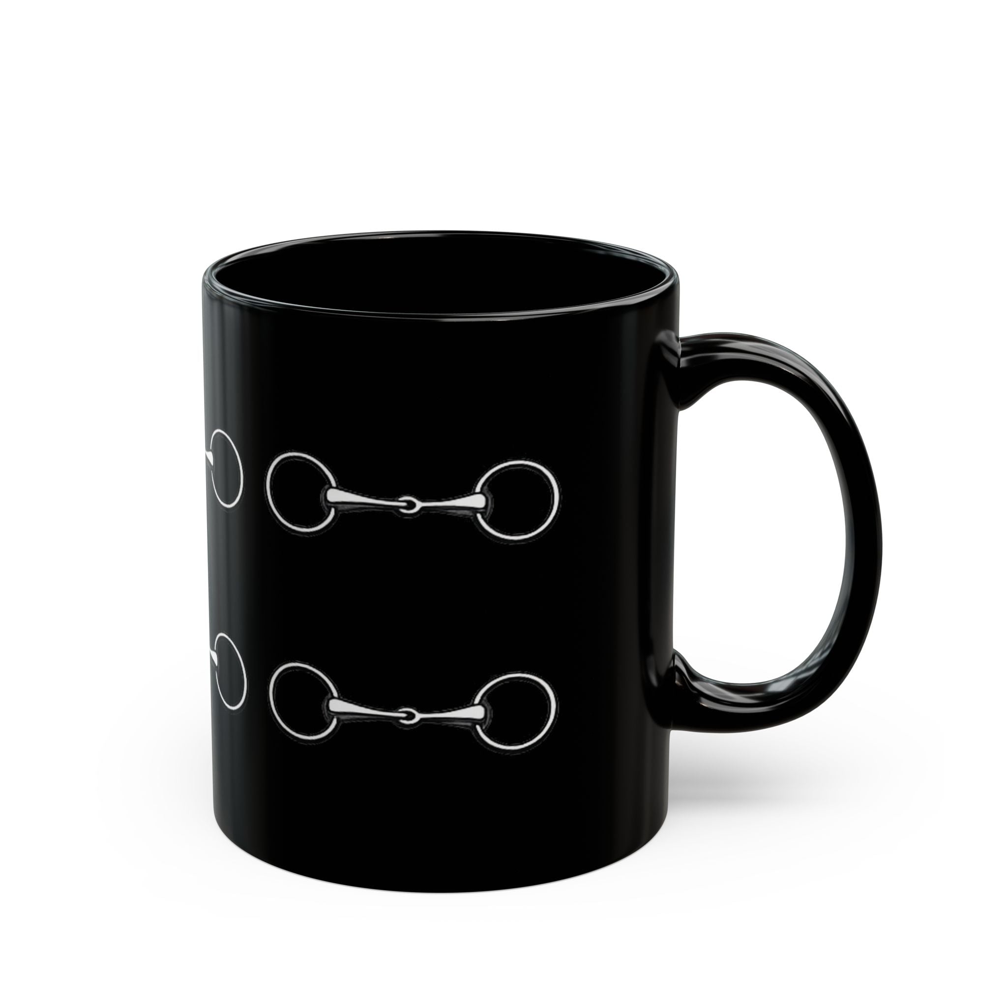 Equestrian Bit Pattern Black Coffee Mug — Horse Rider Gift