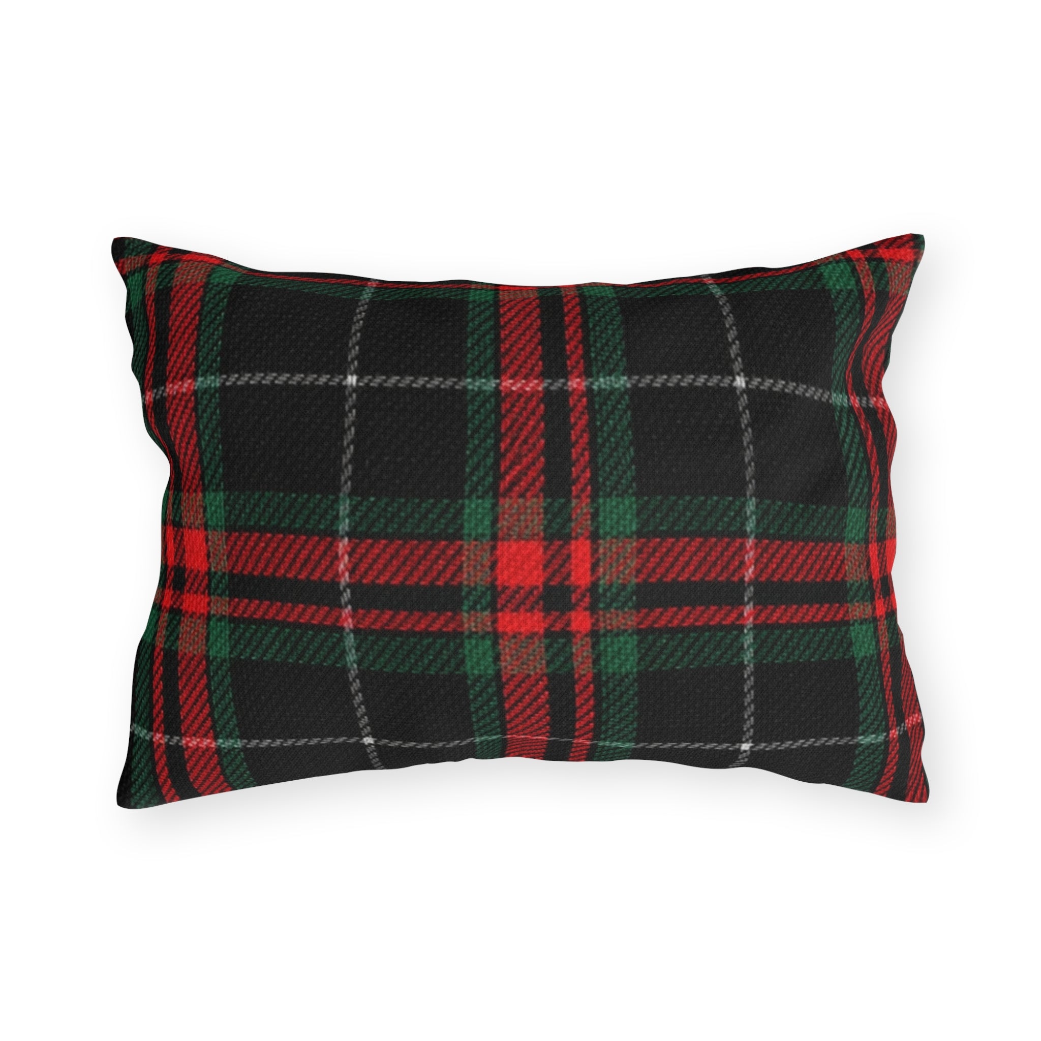 White Horse Plaid Outdoor Pillow  Red and Green Tartan Farmhouse Decor