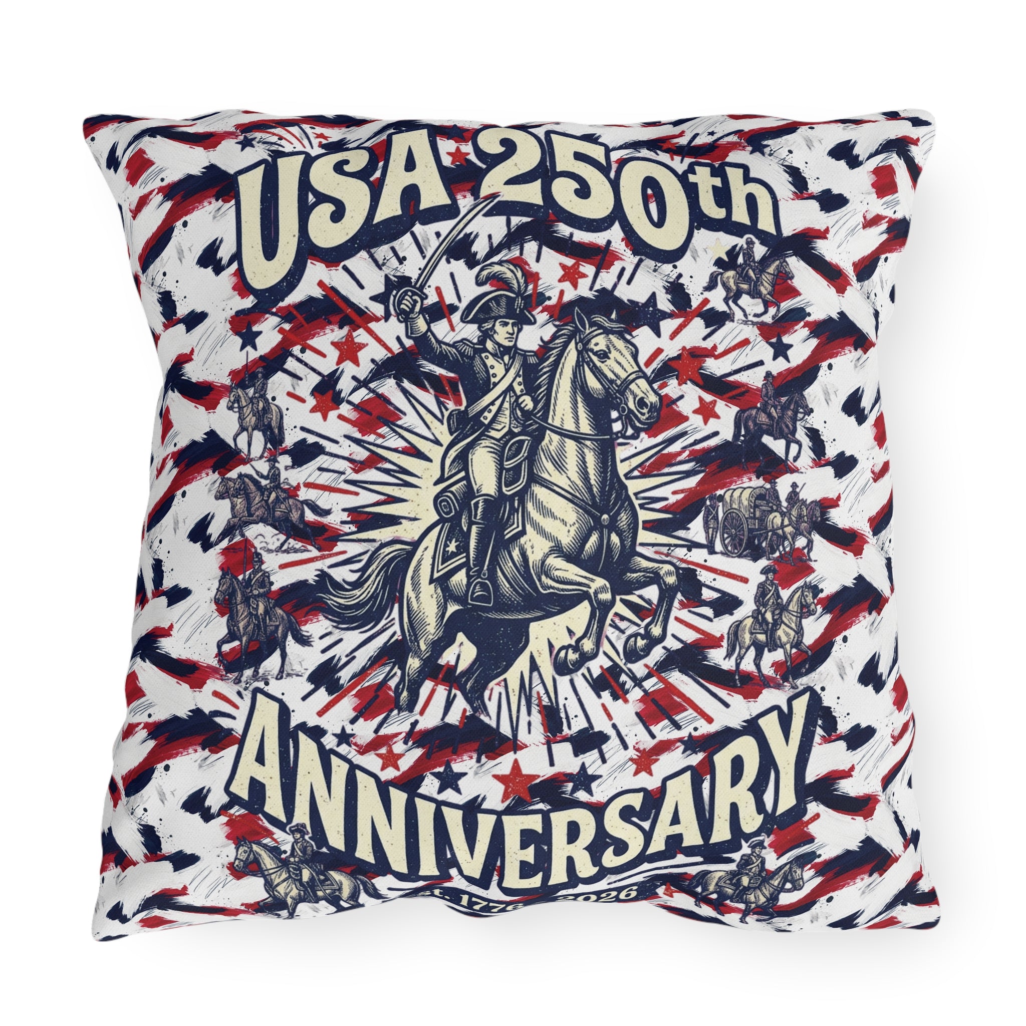 USA 250th Anniversary Outdoor Pillow — Patriotic Red White Blue Decor